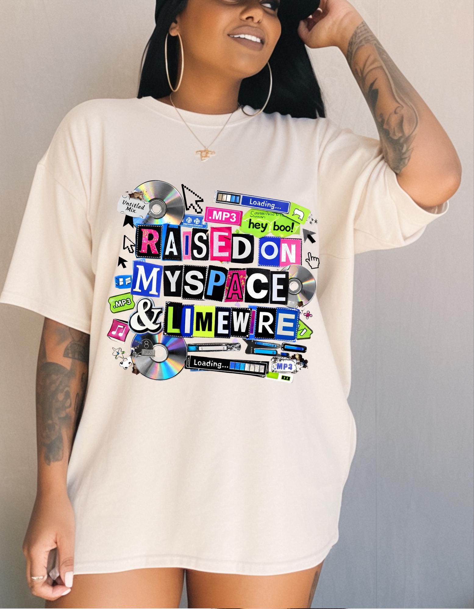 Raised on MySpace & LimeWire T-shirt | 2000s Nostalgia, CDs, Retro Internet