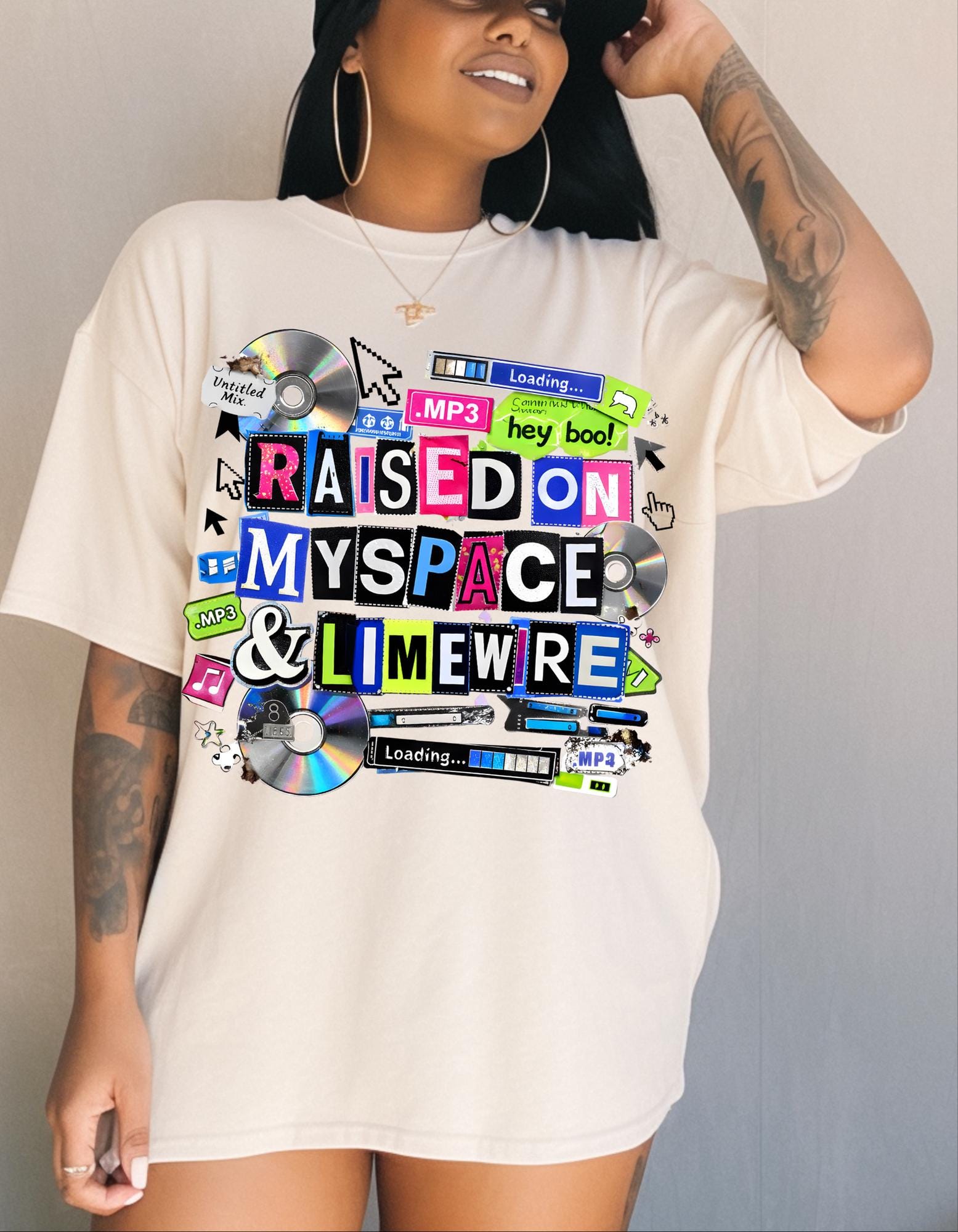 Raised on MySpace & LimeWire T-shirt | 2000s Nostalgia, CDs, Retro Internet