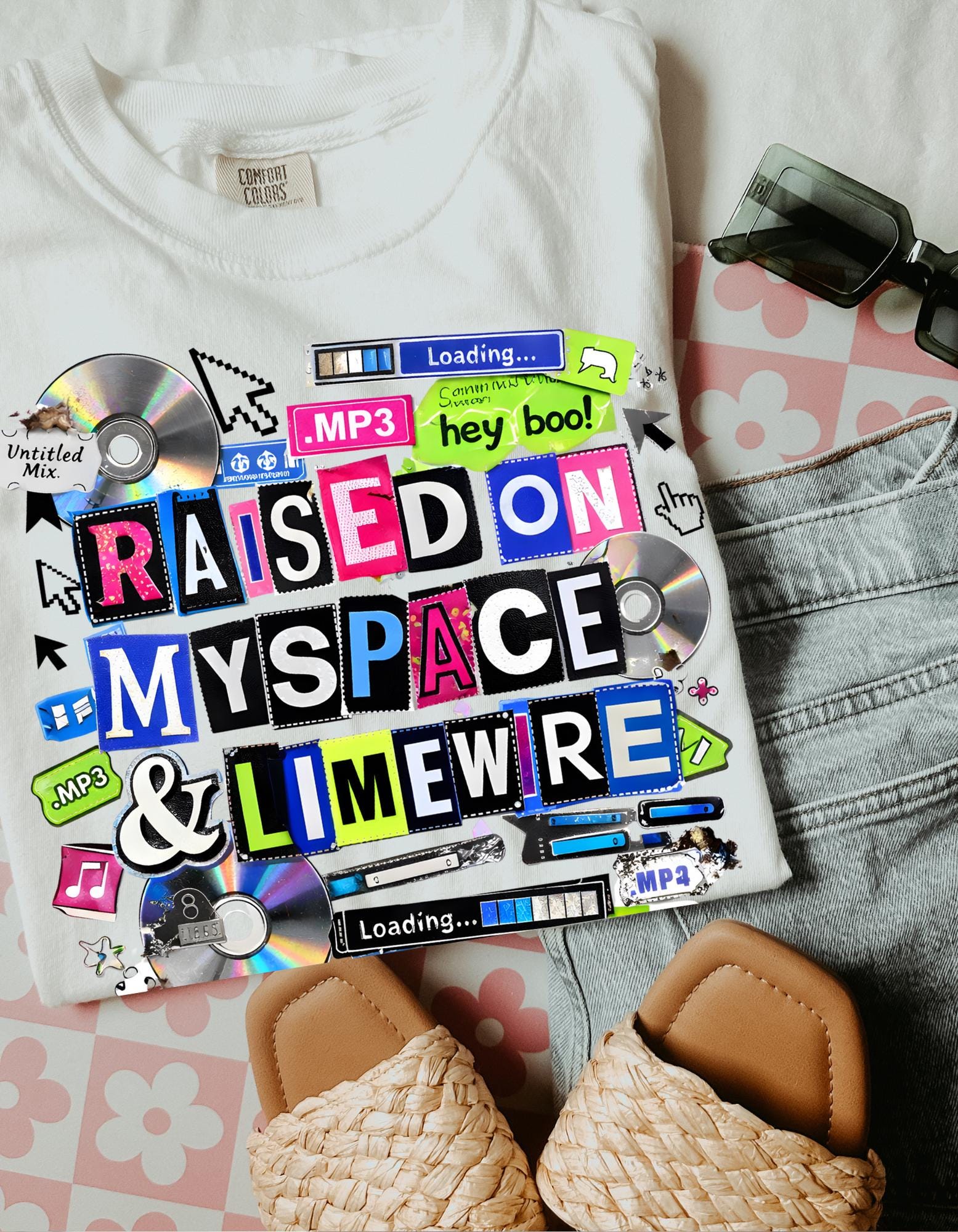 Raised on MySpace & LimeWire T-shirt | 2000s Nostalgia, CDs, Retro Internet