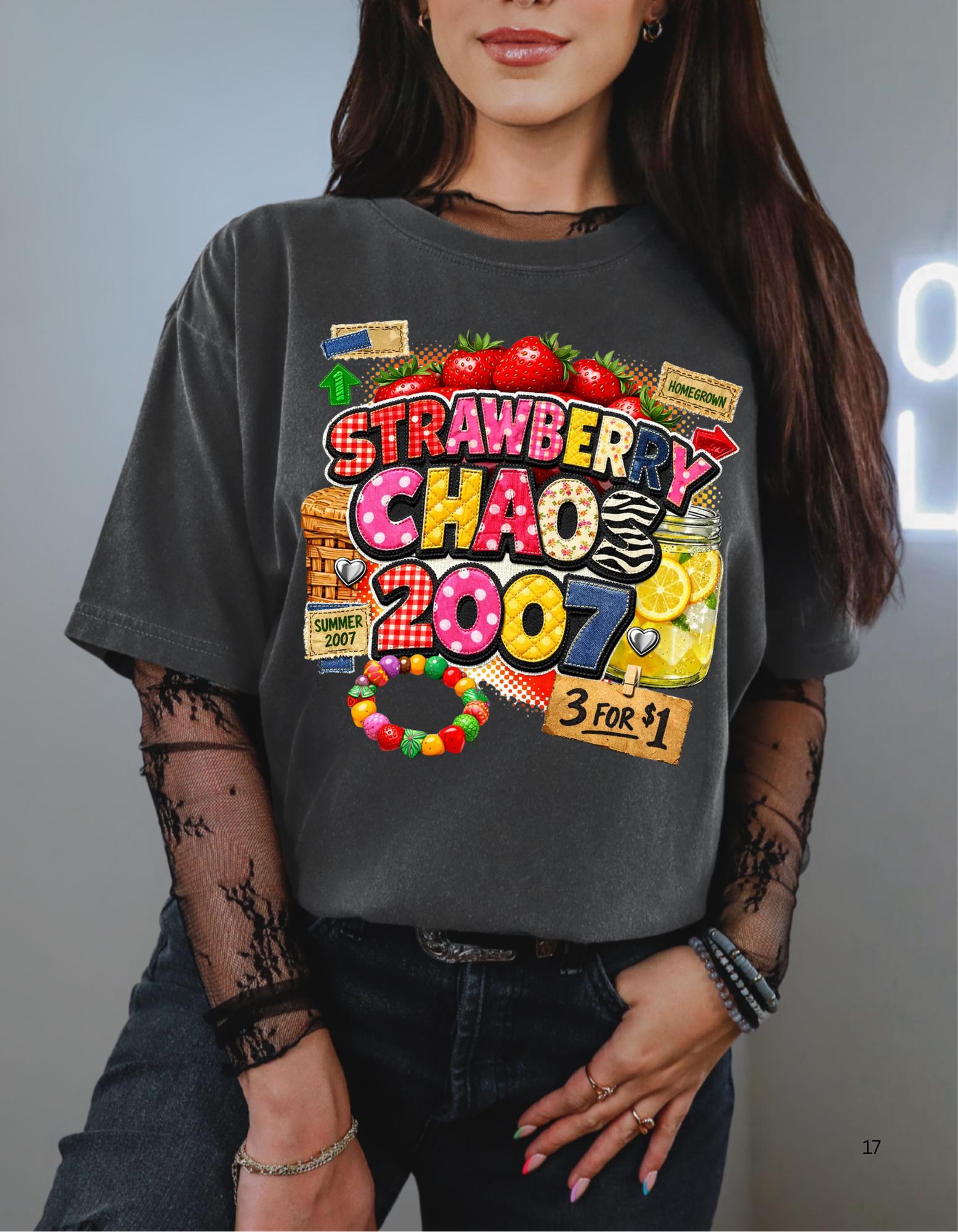 Strawberry Chaos 2007 T-Shirt | Retro Candy Market Graphic Vintage Tee Summer Festival Fashion