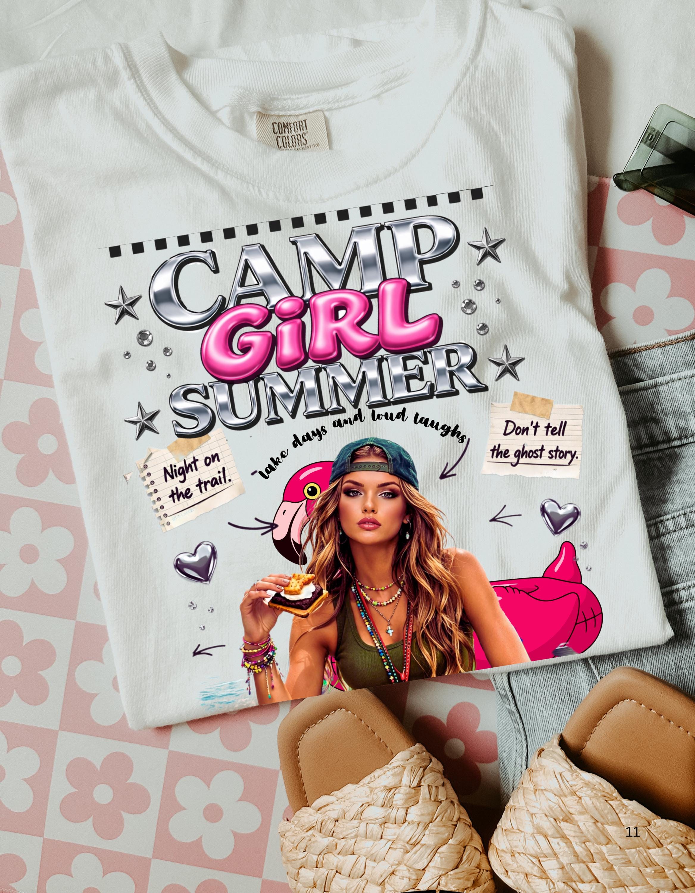 Camp Girl Summer T-Shirt | Retro Camper Graphic Tee Vintage Festival Top