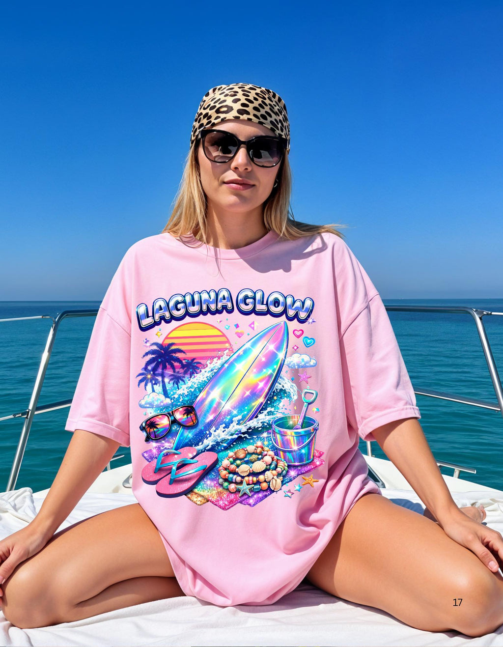 Laguna Glow surfboard sunset graphic T-Shirt | neon beach vibes