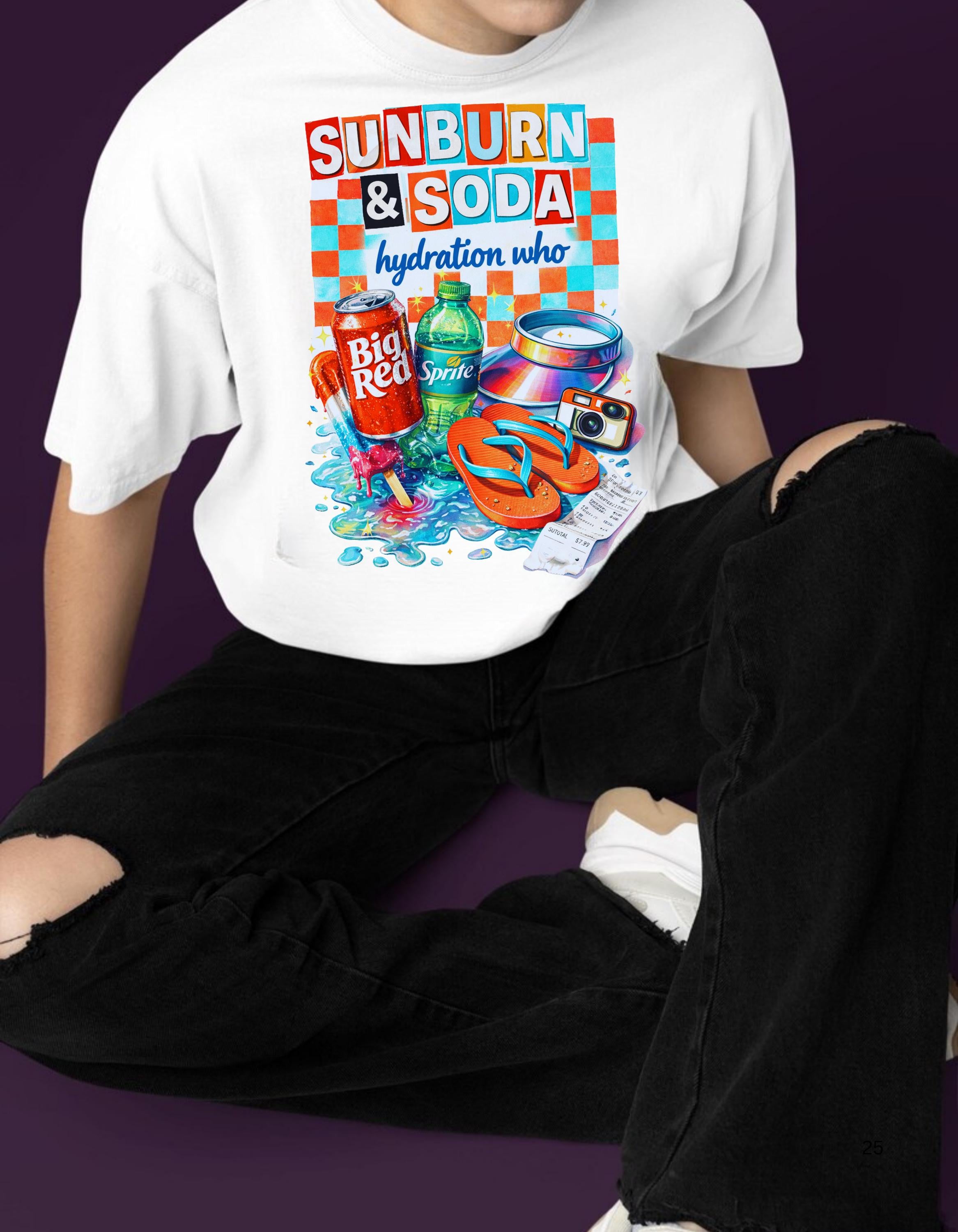 Sunburn & Soda Graphic T-Shirt | Retro Beach Hydration Design Unisex Summer Tee