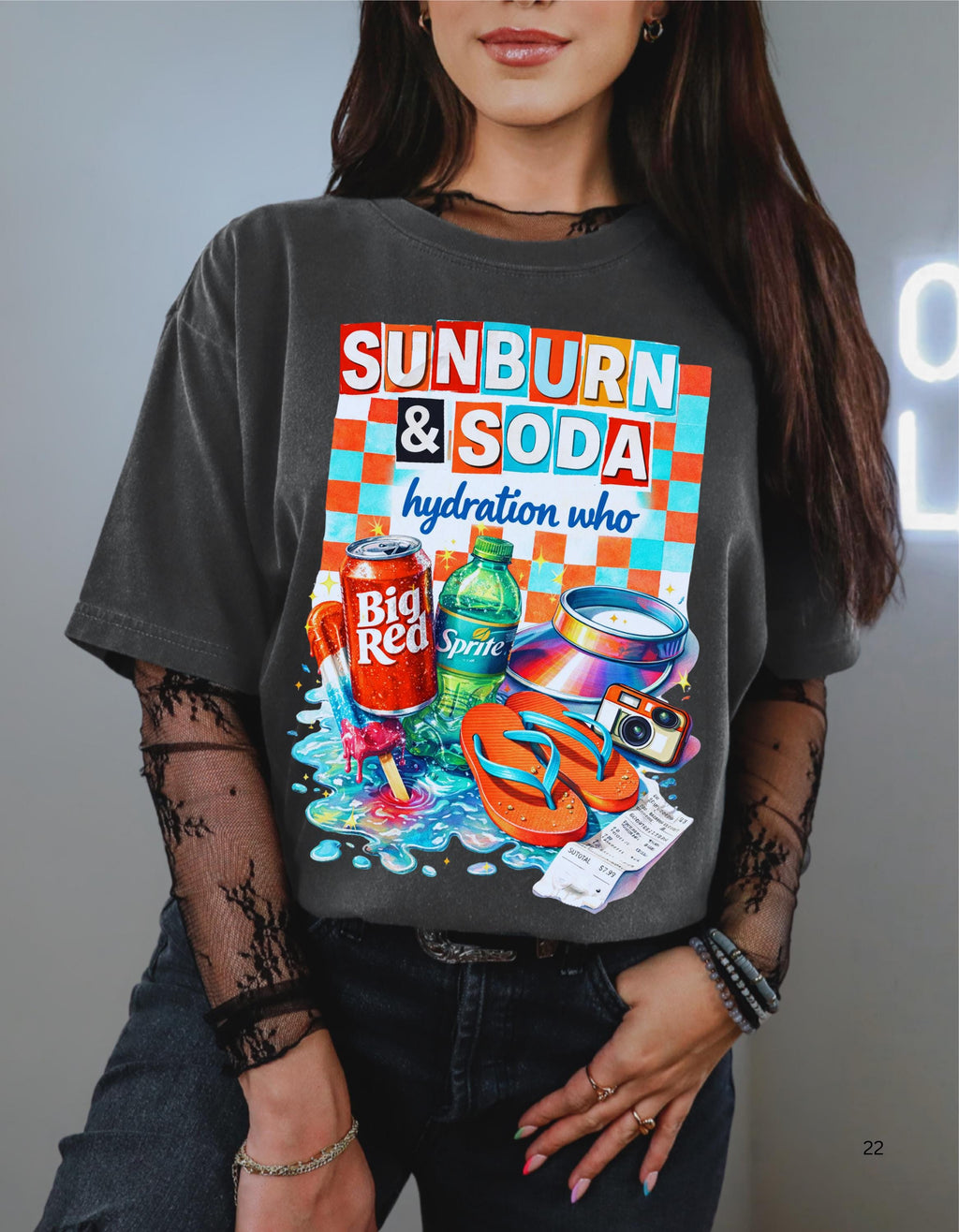 Sunburn & Soda Graphic T-Shirt | Retro Beach Hydration Design Unisex Summer Tee