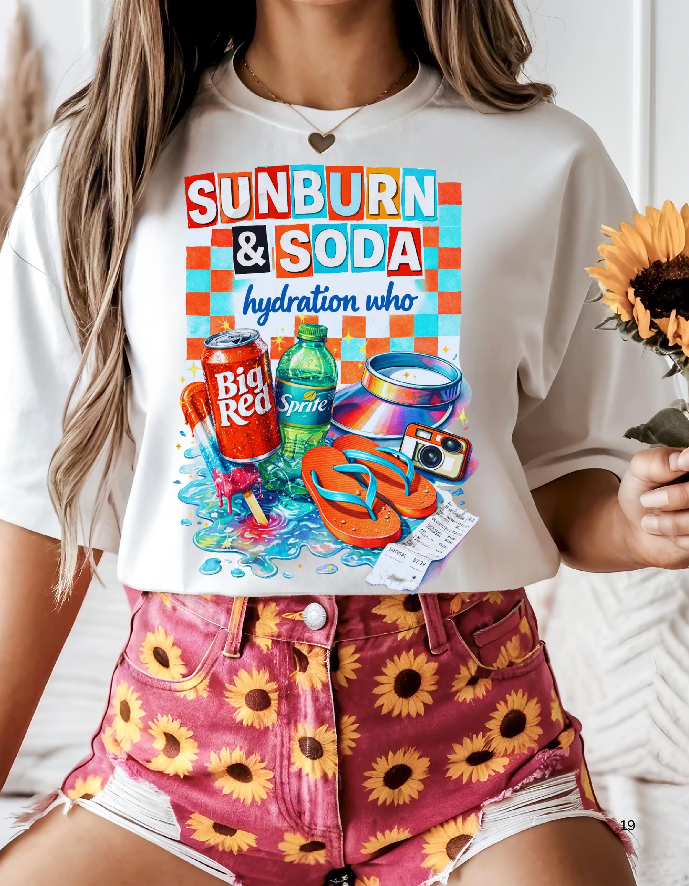 Sunburn & Soda Graphic T-Shirt | Retro Beach Hydration Design Unisex Summer Tee