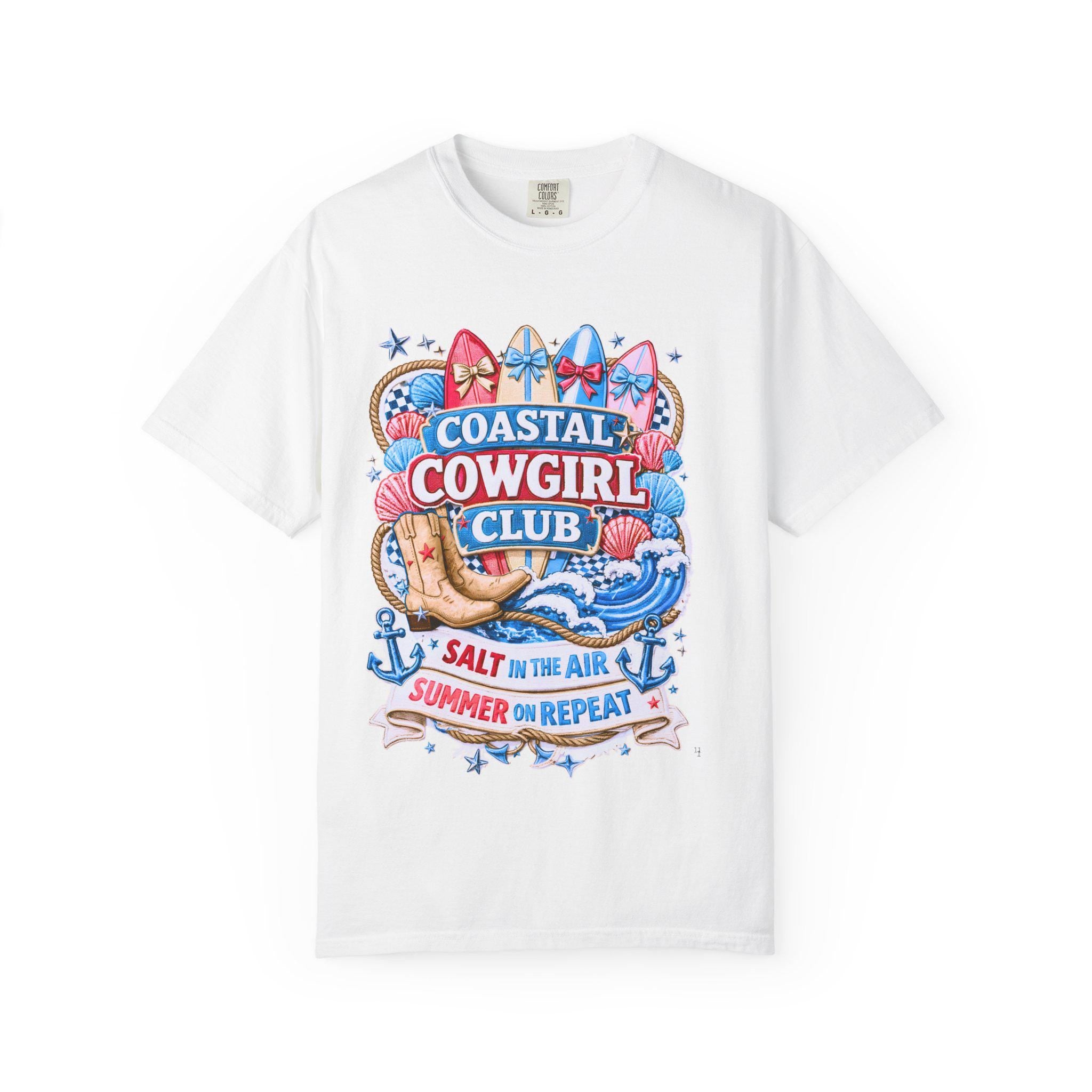 Coastal Cowgirl Club T-Shirt | Salt Air Summer Vibes Beach Tee for Women Surfer Style