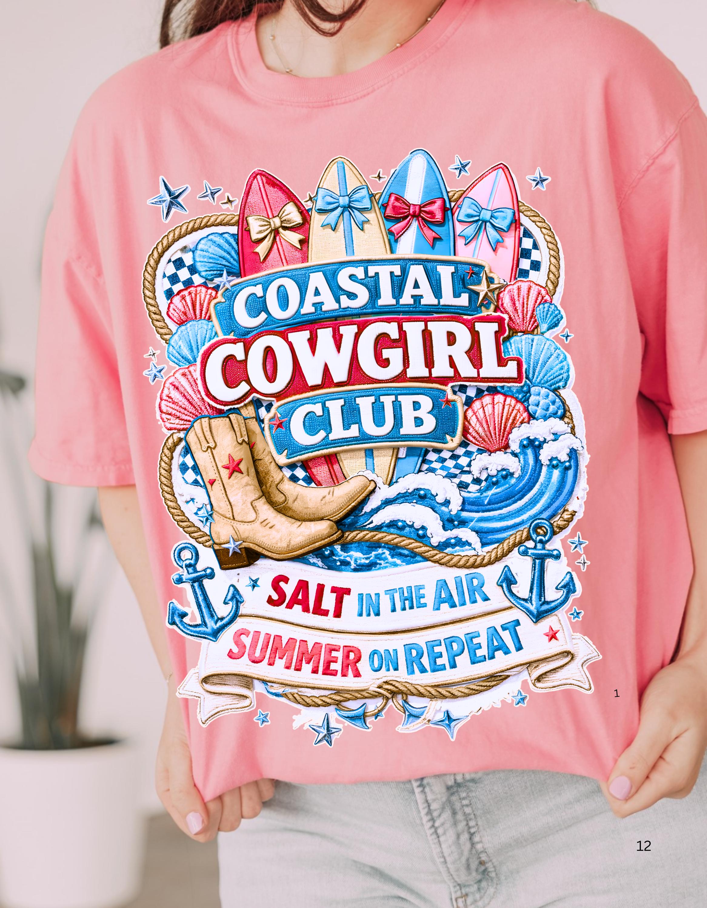 Coastal Cowgirl Club T-Shirt | Salt Air Summer Vibes Beach Tee for Women Surfer Style