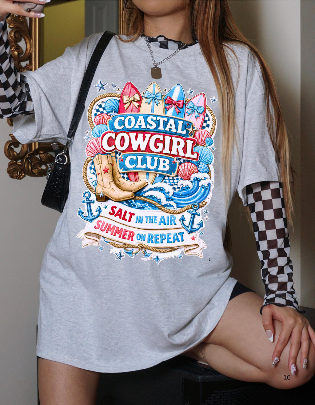 Coastal Cowgirl Club T-Shirt | Salt Air Summer Vibes Beach Tee for Women Surfer Style