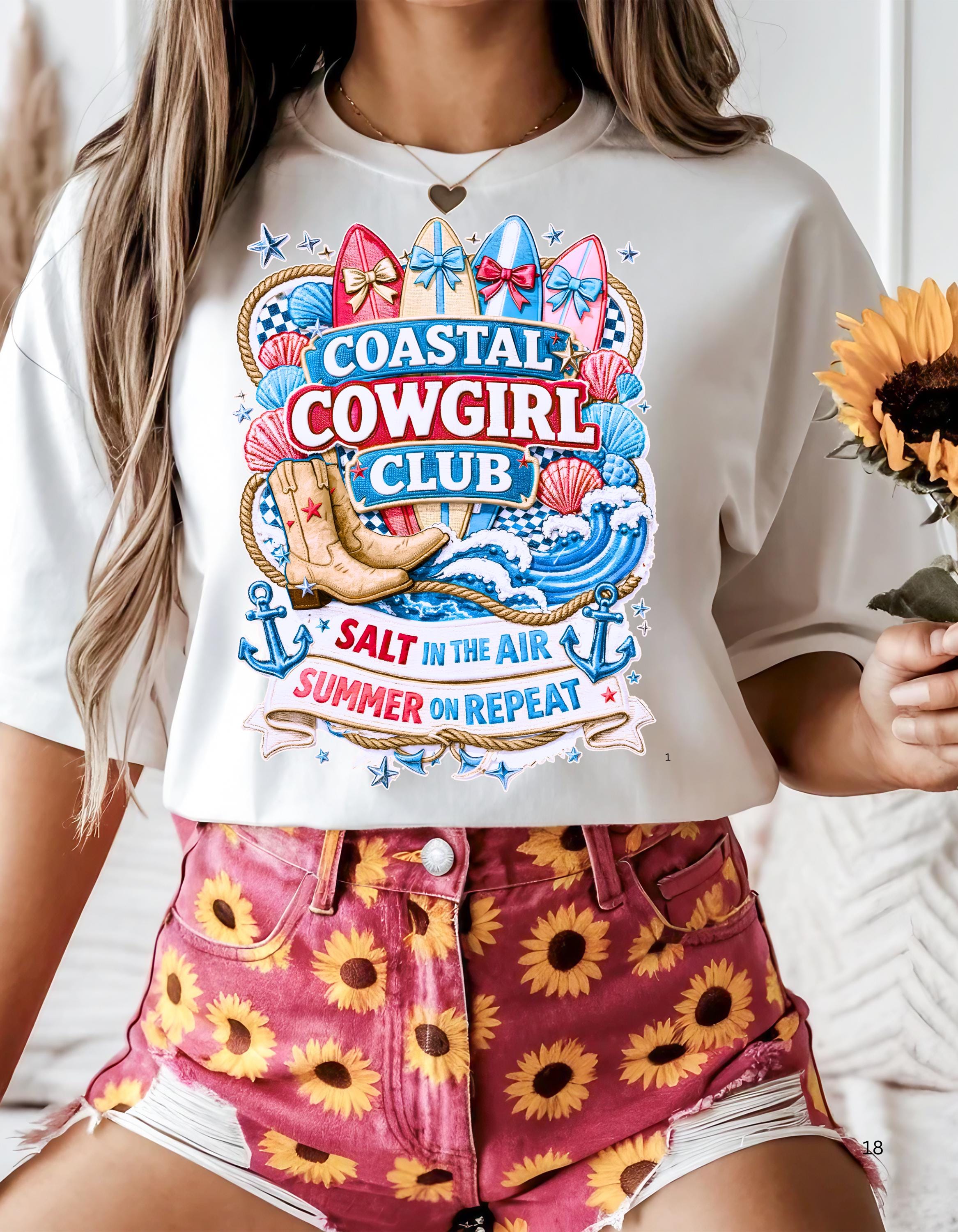 Coastal Cowgirl Club T-Shirt | Salt Air Summer Vibes Beach Tee for Women Surfer Style