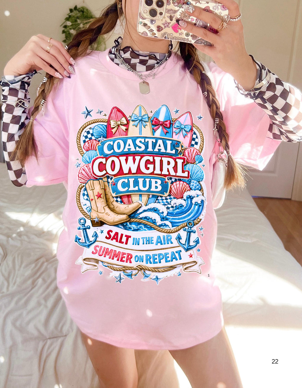 Coastal Cowgirl Club T-Shirt | Salt Air Summer Vibes Beach Tee for Women Surfer Style