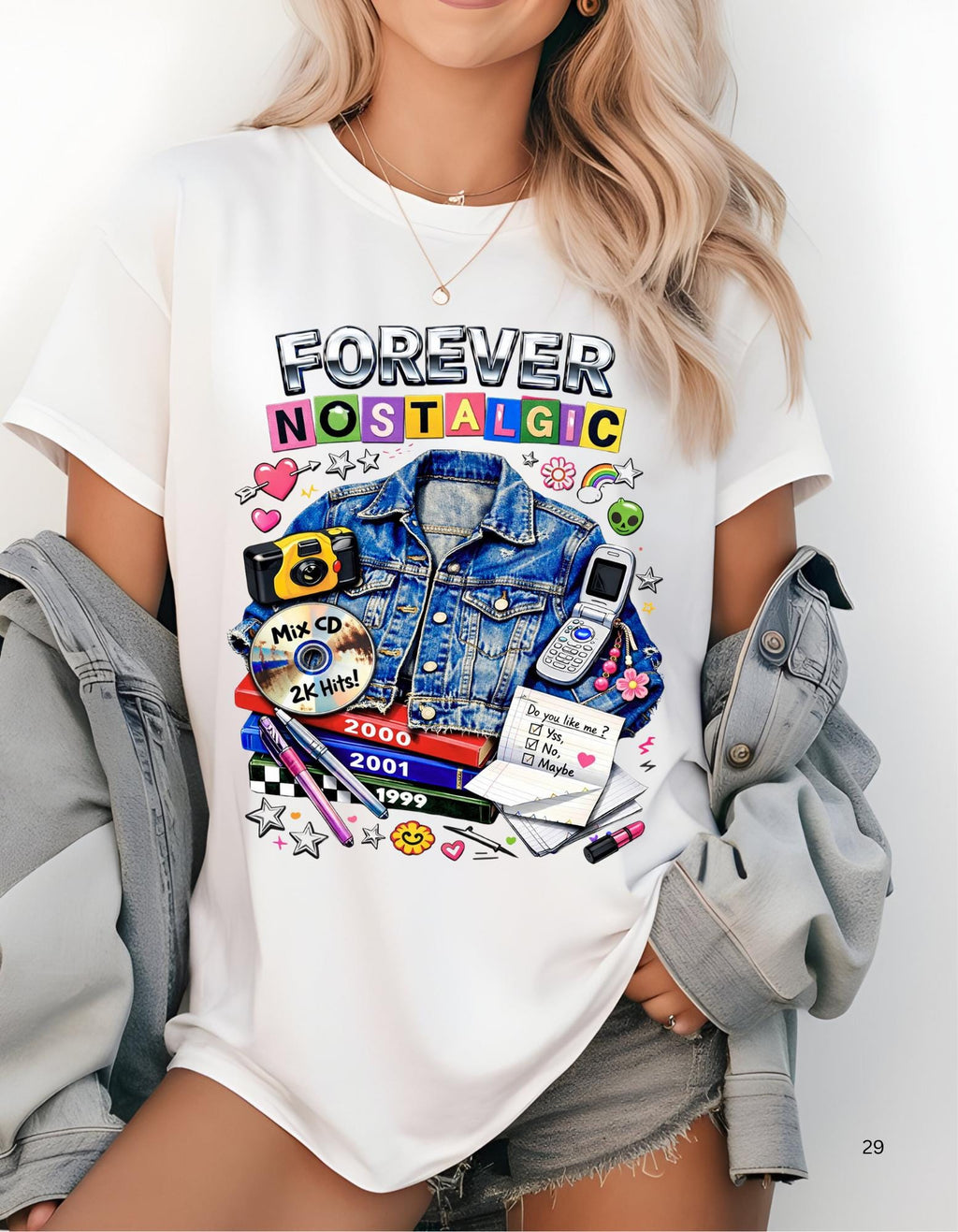 Forever Nostalgic Denim Jacket Illustration T-Shirt | 90s Retro Collage