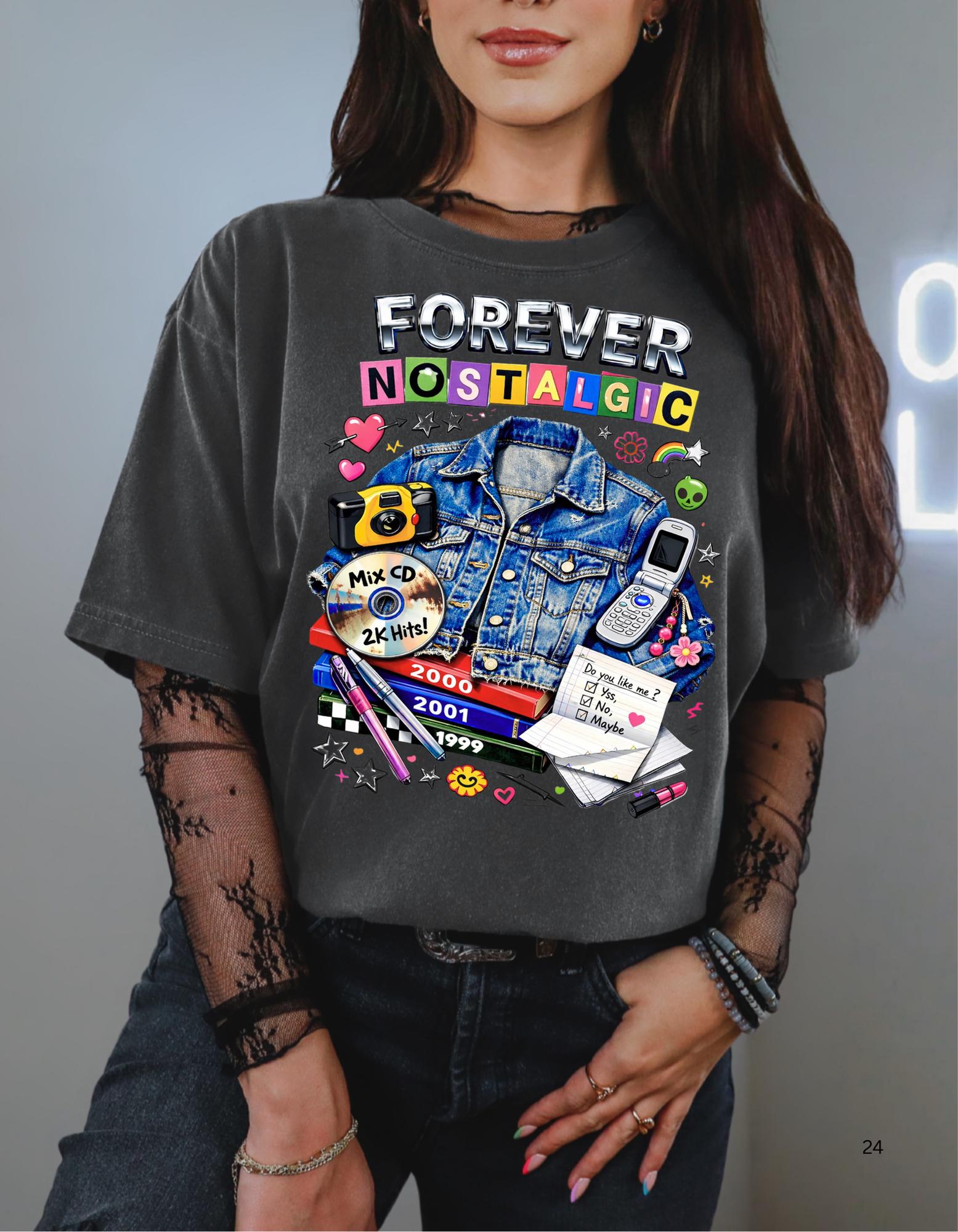 Forever Nostalgic Denim Jacket Illustration T-Shirt | 90s Retro Collage