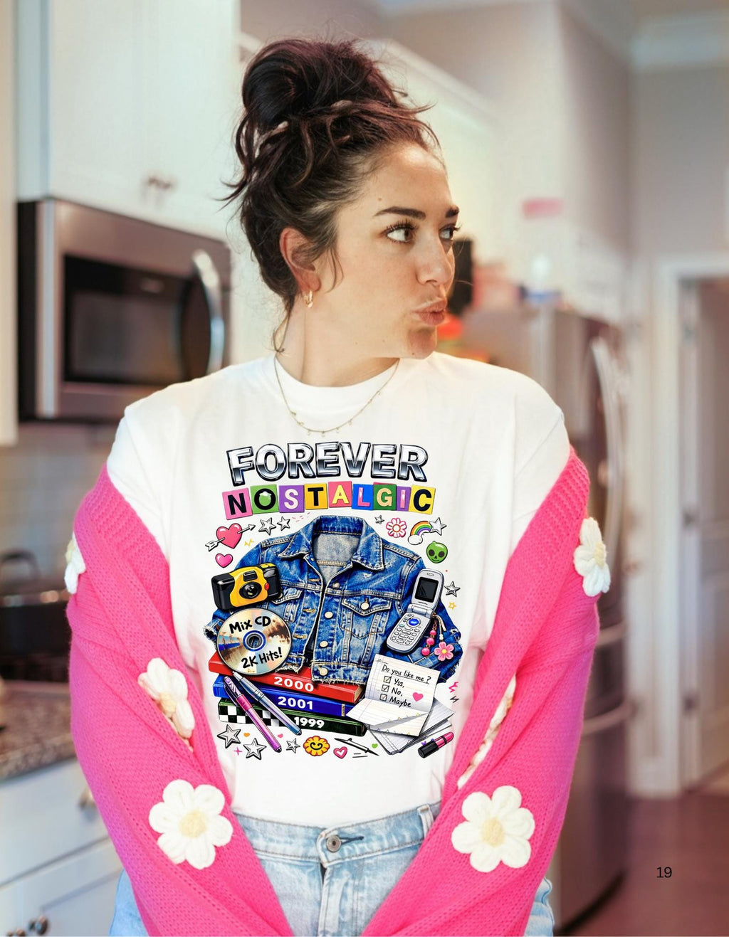 Forever Nostalgic Denim Jacket Illustration T-Shirt | 90s Retro Collage
