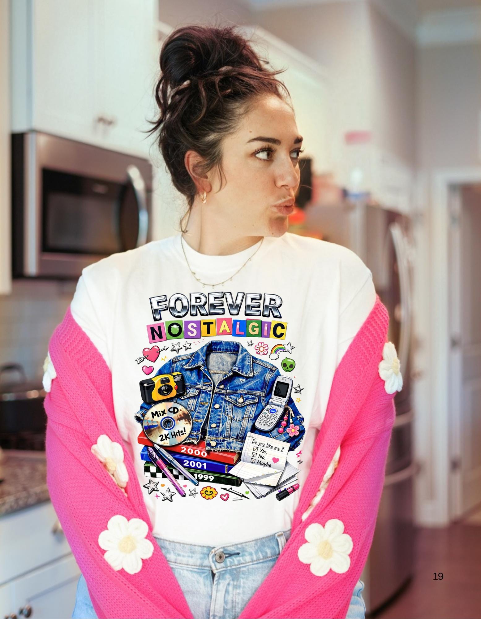 Forever Nostalgic Denim Jacket Illustration T-Shirt | 90s Retro Collage