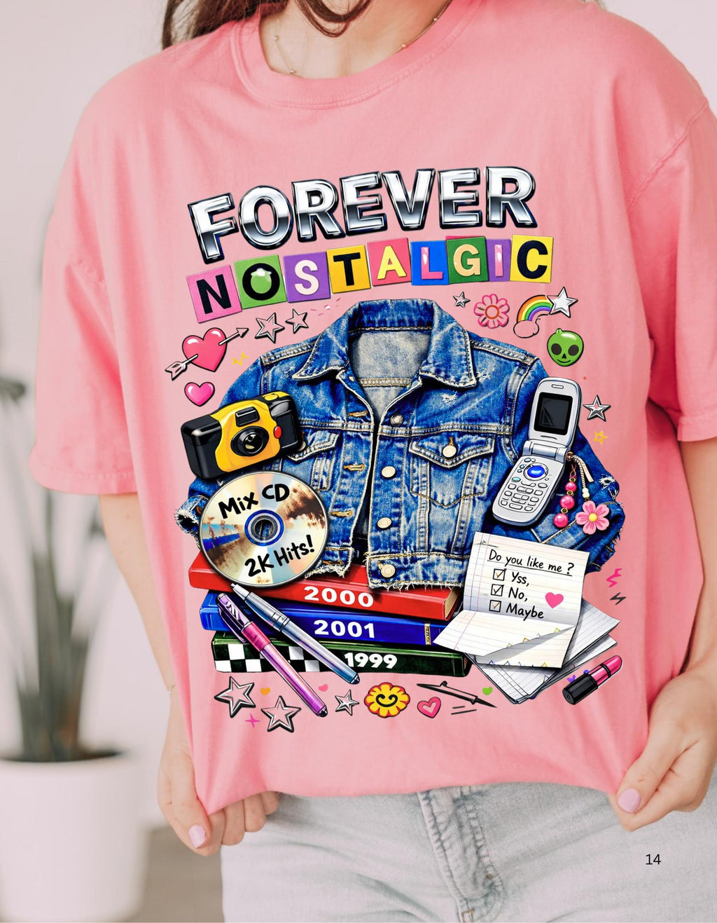 Forever Nostalgic Denim Jacket Illustration T-Shirt | 90s Retro Collage