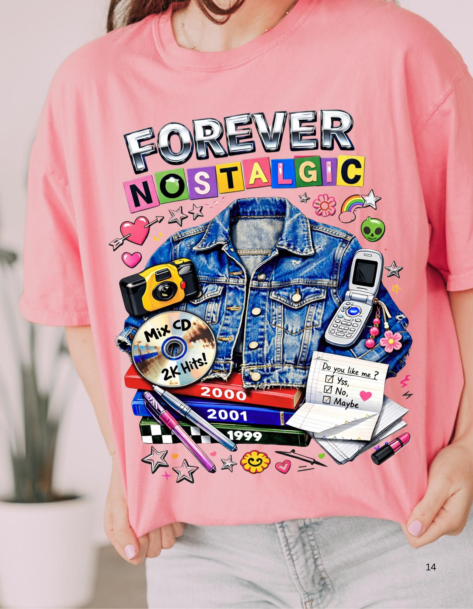 Forever Nostalgic Denim Jacket Illustration T-Shirt | 90s Retro Collage
