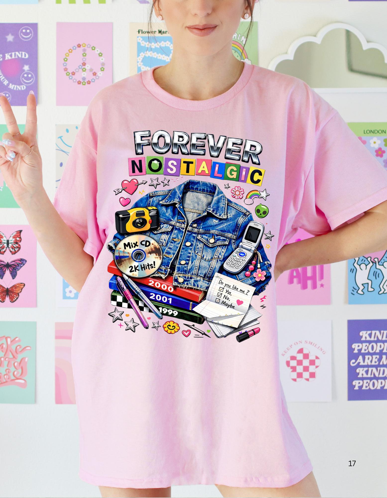 Forever Nostalgic Denim Jacket Illustration T-Shirt | 90s Retro Collage