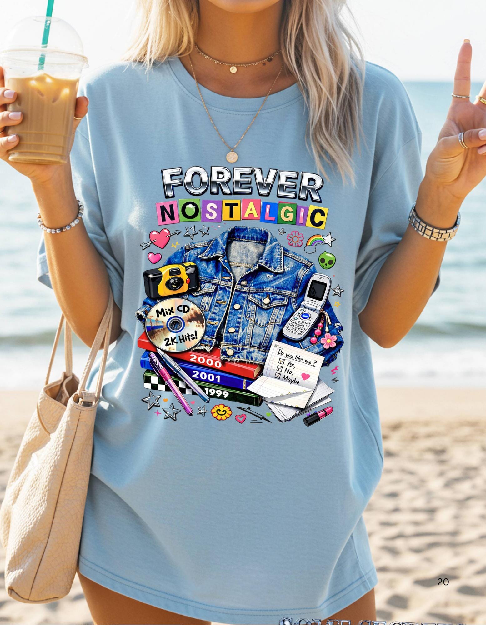 Forever Nostalgic Denim Jacket Illustration T-Shirt | 90s Retro Collage