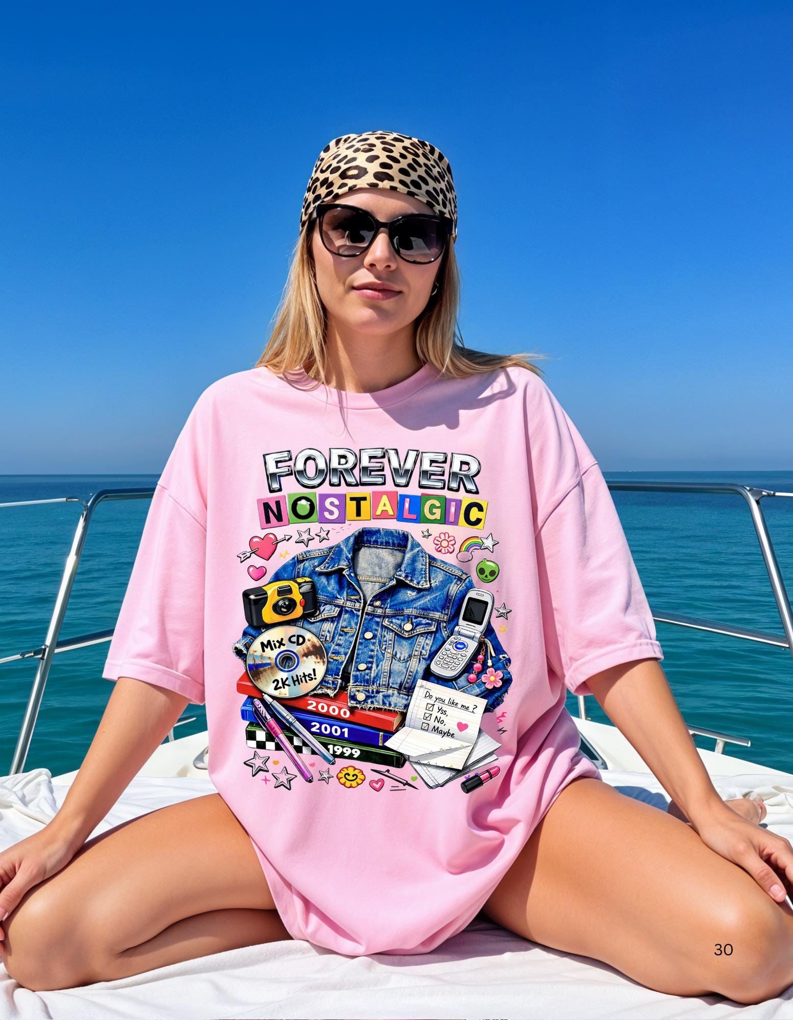 Forever Nostalgic Denim Jacket Illustration T-Shirt | 90s Retro Collage
