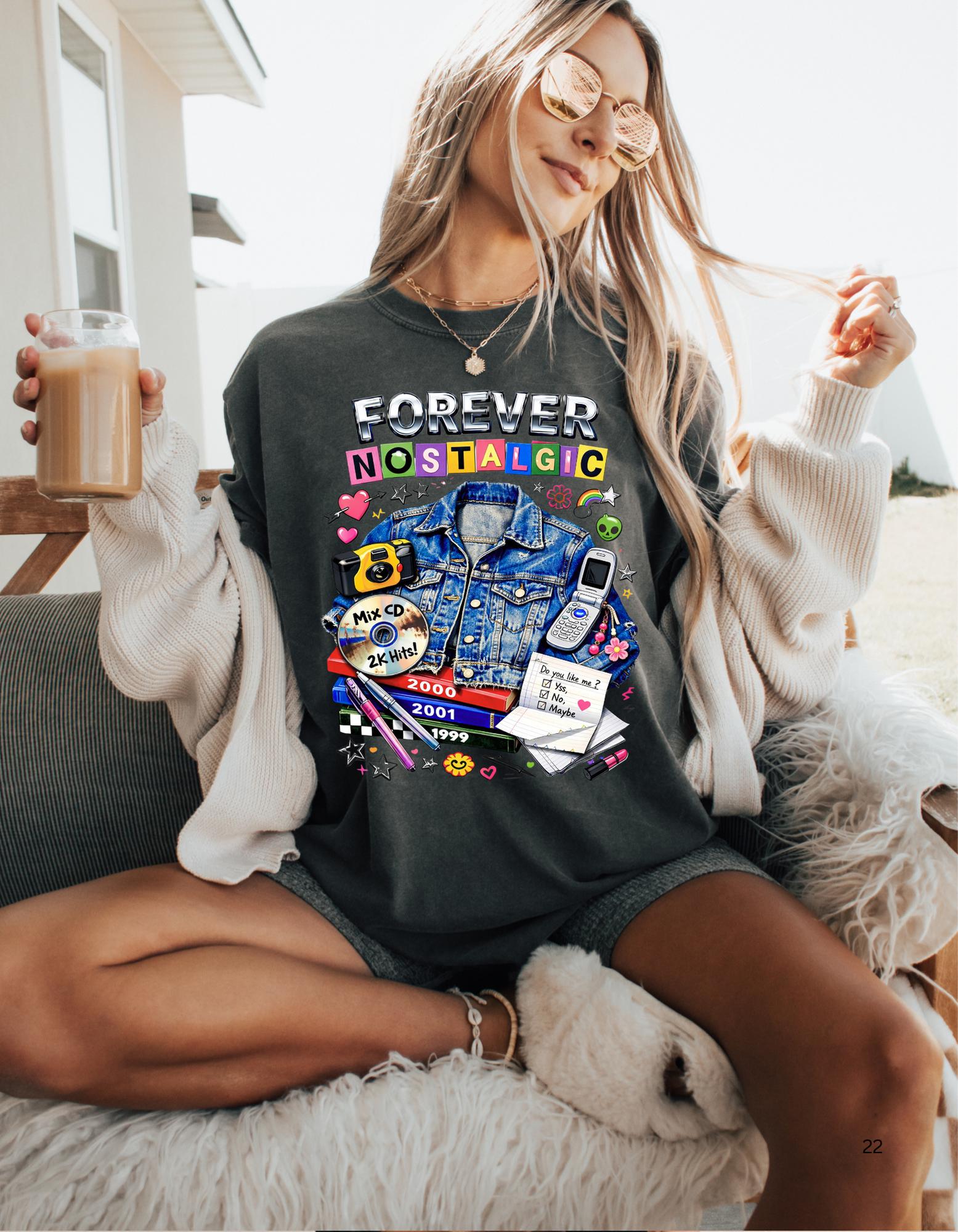 Forever Nostalgic Denim Jacket Illustration T-Shirt | 90s Retro Collage
