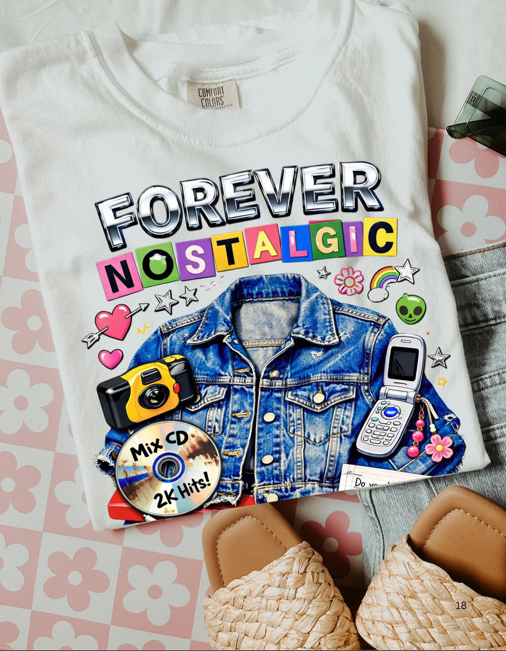Forever Nostalgic Denim Jacket Illustration T-Shirt | 90s Retro Collage