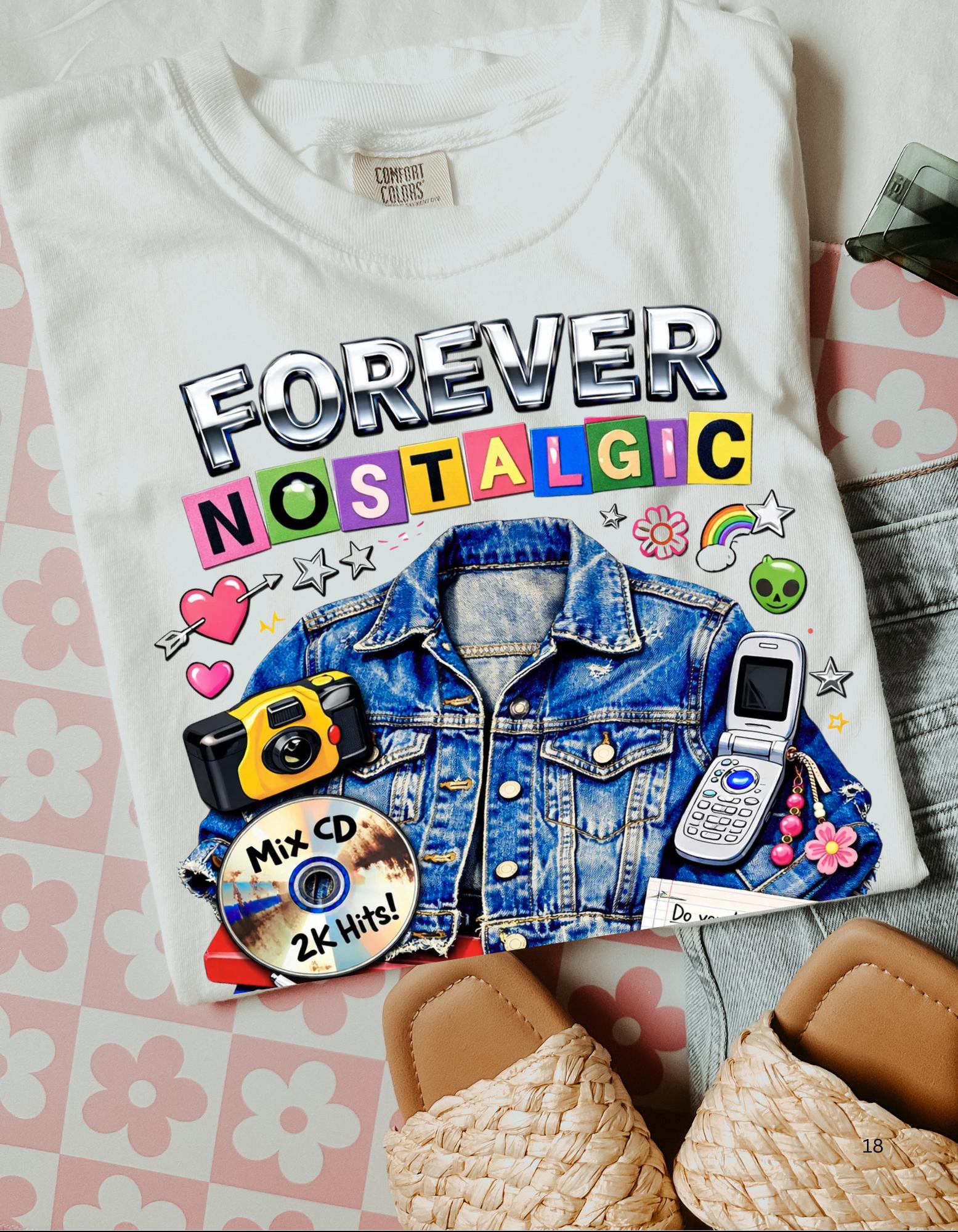 Forever Nostalgic Denim Jacket Illustration T-Shirt | 90s Retro Collage