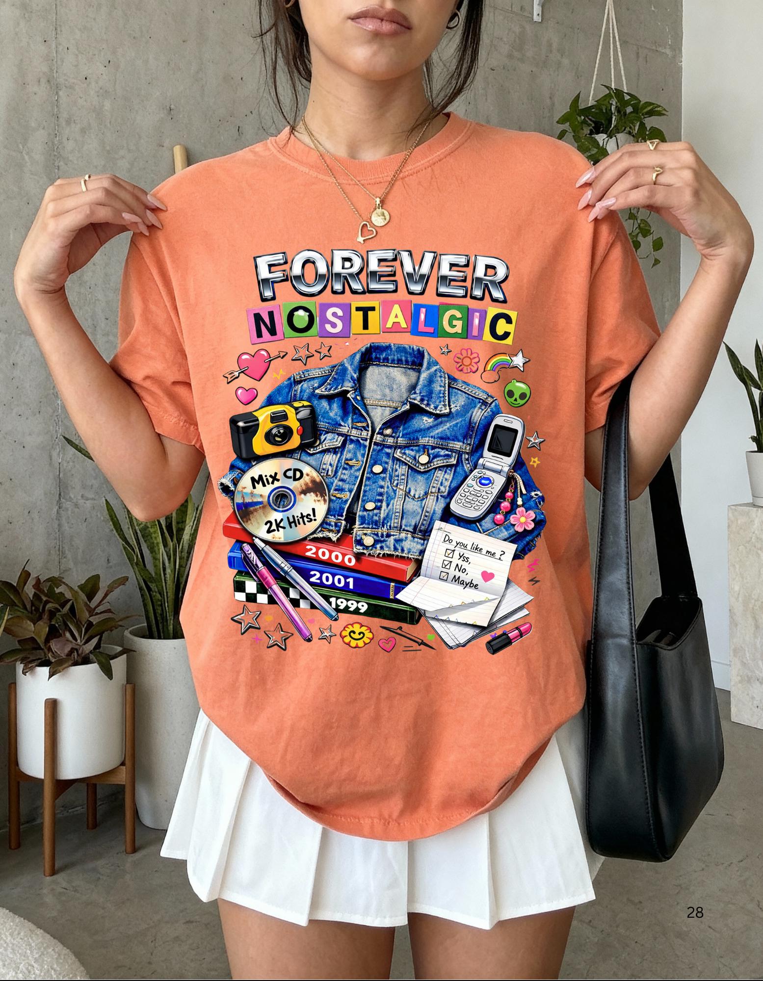 Forever Nostalgic Denim Jacket Illustration T-Shirt | 90s Retro Collage