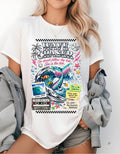 Wave Chaser Whale Surfing Graphic T-Shirt | Retro Ocean Collage Vintage Beach Tee