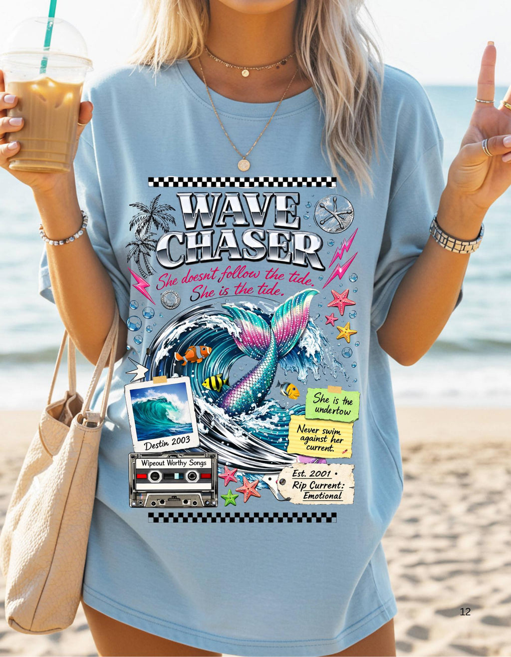 Wave Chaser Whale Surfing Graphic T-Shirt | Retro Ocean Collage Vintage Beach Tee