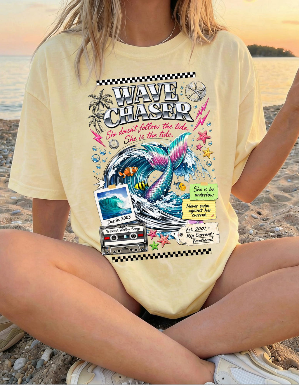 Wave Chaser Whale Surfing Graphic T-Shirt | Retro Ocean Collage Vintage Beach Tee