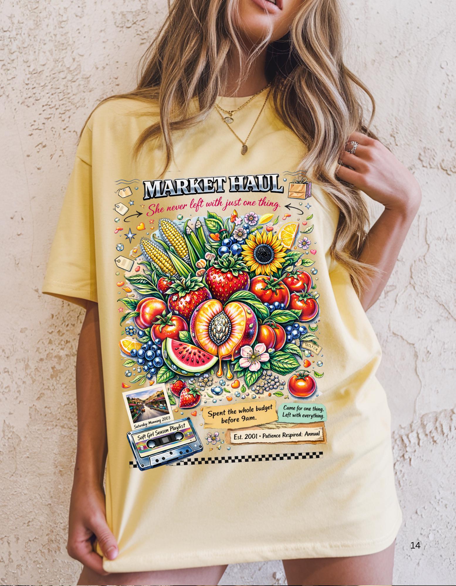 Farmers Market Produce Illustration T-Shirt | Vintage Fruit Veggie Graphic Tee Vegan Garden Lover Gift