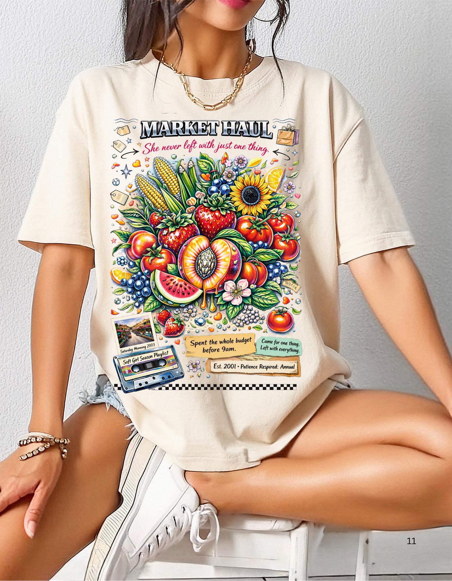 Farmers Market Produce Illustration T-Shirt | Vintage Fruit Veggie Graphic Tee Vegan Garden Lover Gift