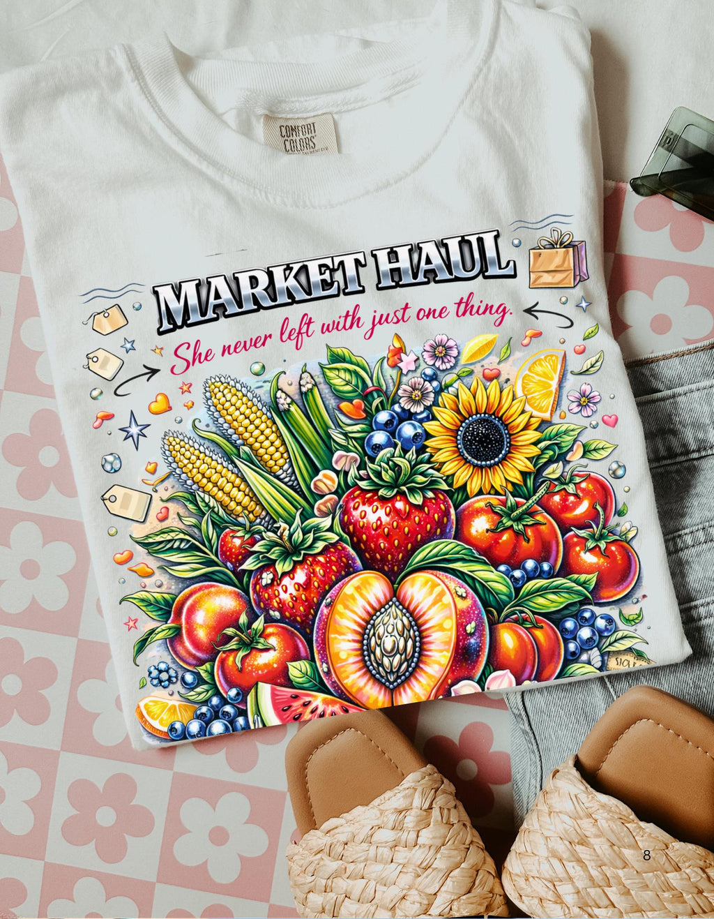 Farmers Market Produce Illustration T-Shirt | Vintage Fruit Veggie Graphic Tee Vegan Garden Lover Gift