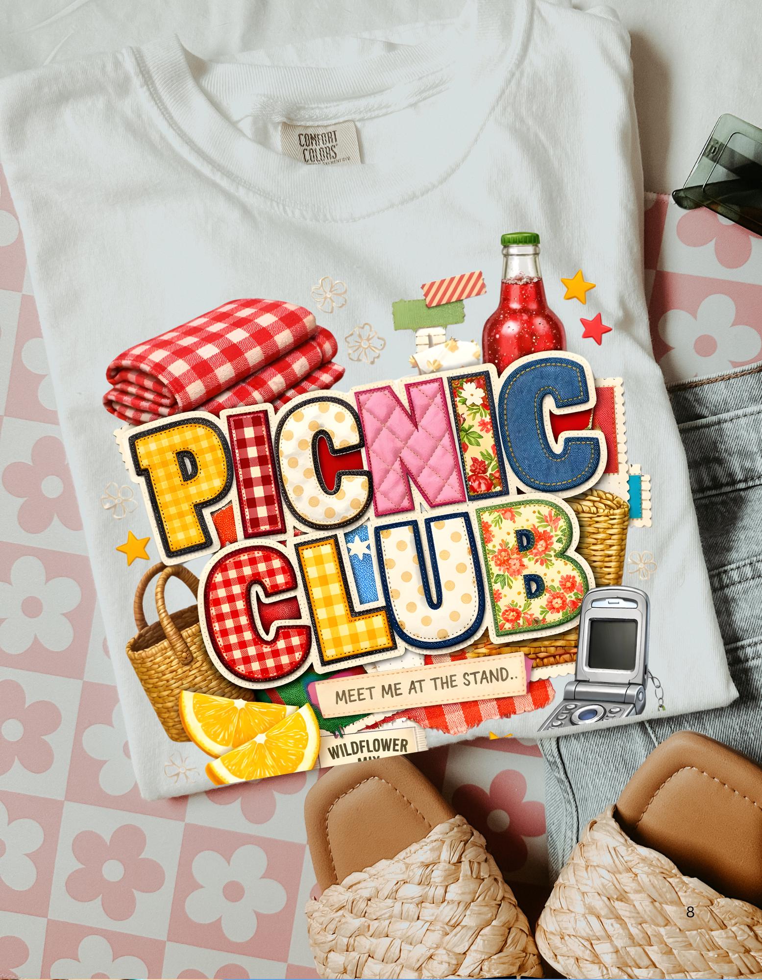 Picnic Club Graphic Tee | Gingham Basket Lemonade Summer Casual Wear