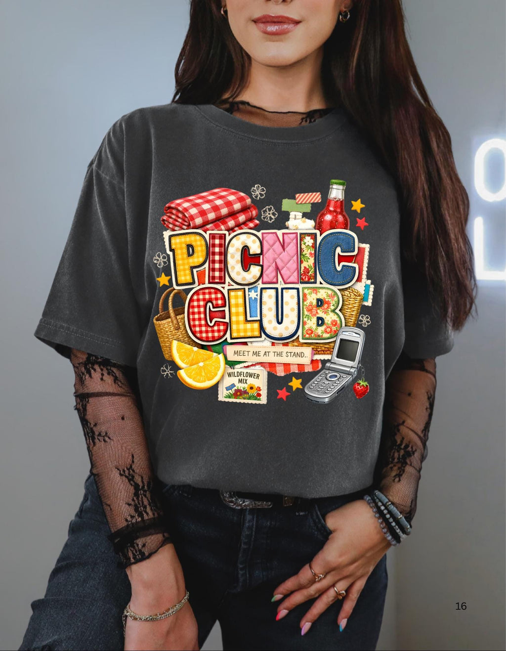 Picnic Club Graphic Tee | Gingham Basket Lemonade Summer Casual Wear