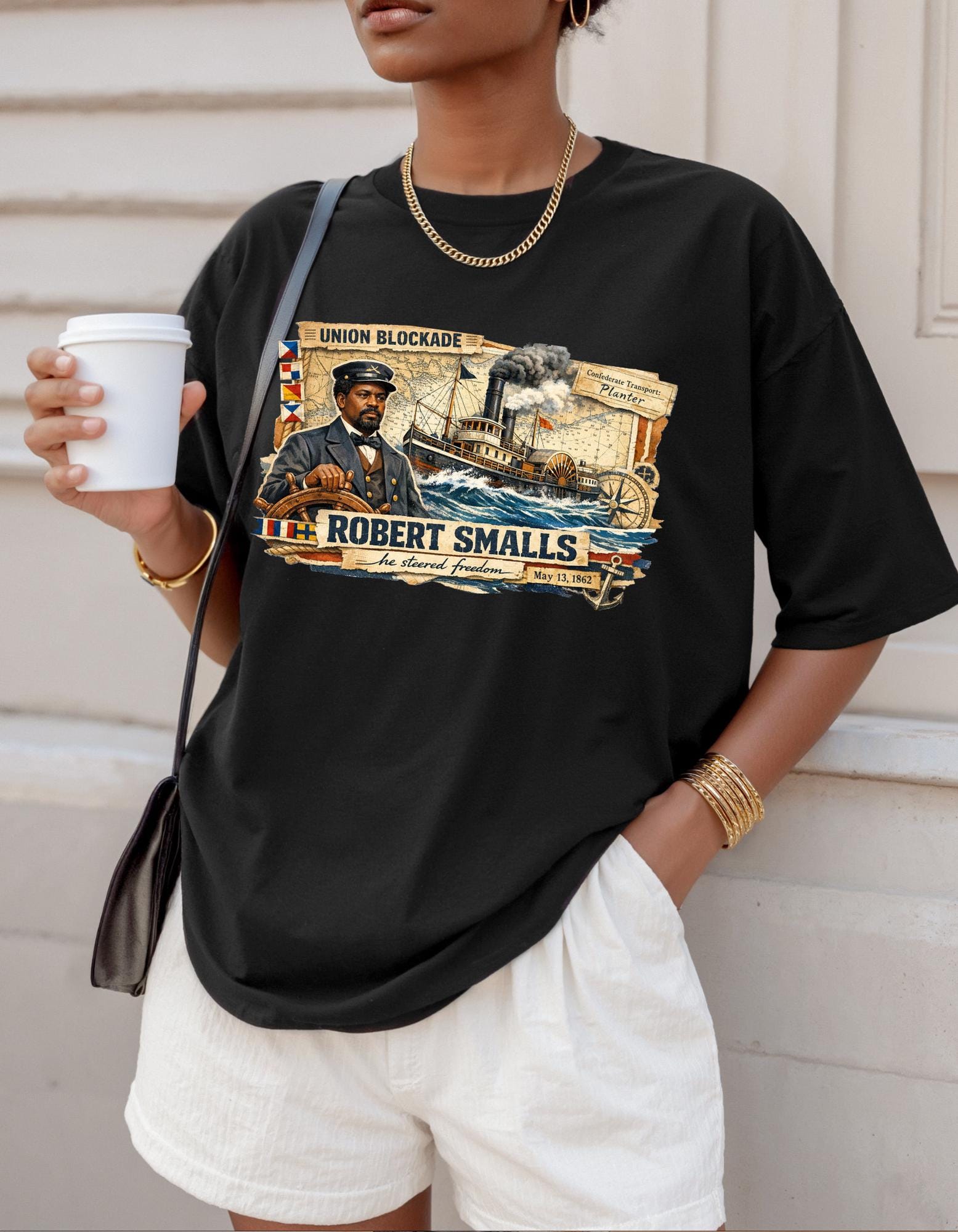 Robert Smalls Civil War Steamship Illustration T-Shirt Union Blockade Historic Figure Tee