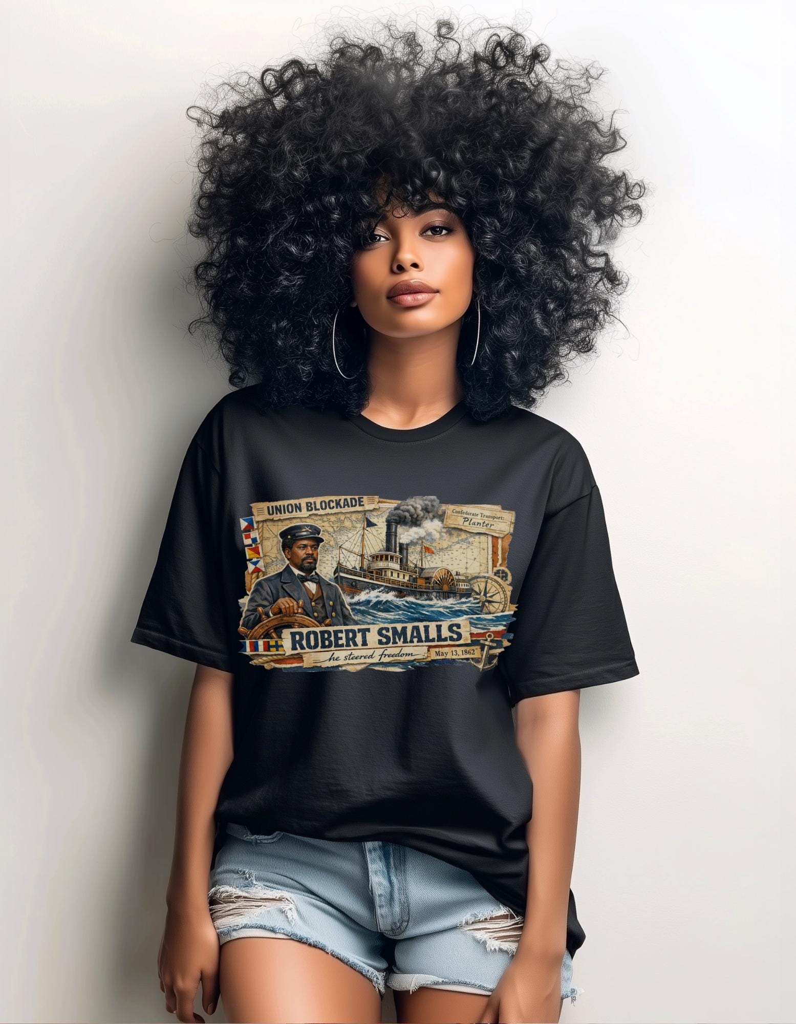 Robert Smalls Civil War Steamship Illustration T-Shirt Union Blockade Historic Figure Tee
