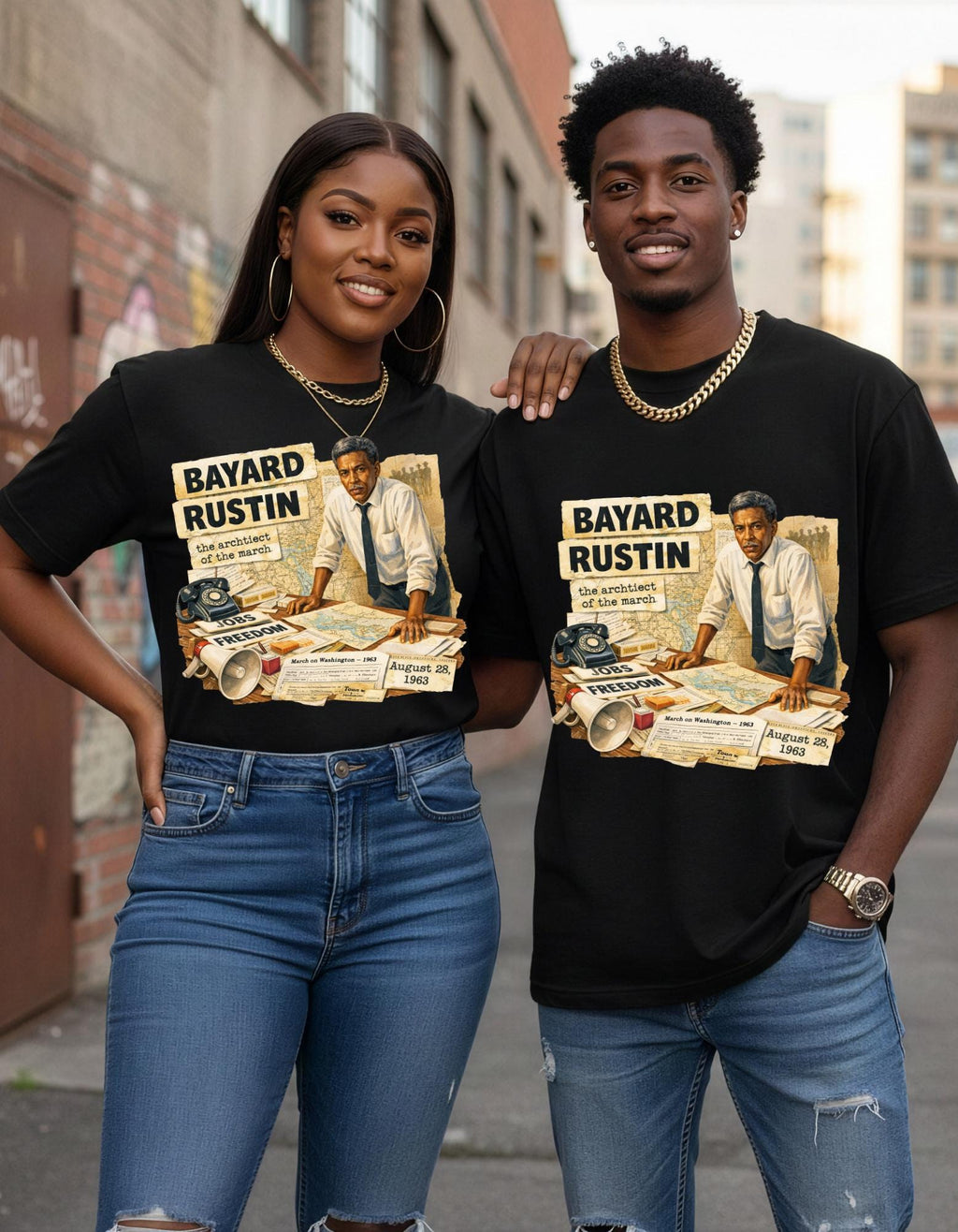 Bayard Rustin Civil Rights Leader illustration T-shirt | Vintage newspaper design