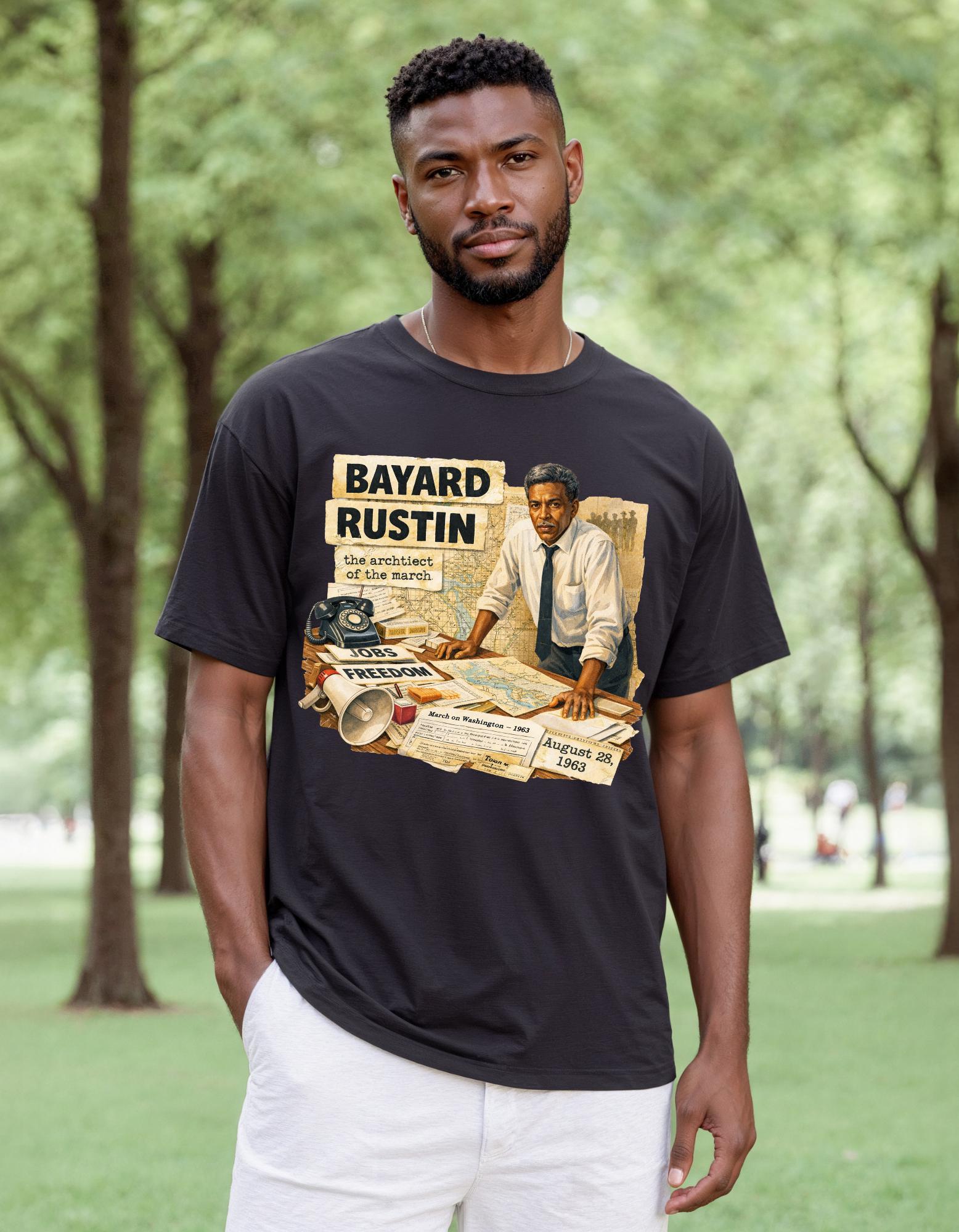Bayard Rustin Civil Rights Leader illustration T-shirt | Vintage newspaper design