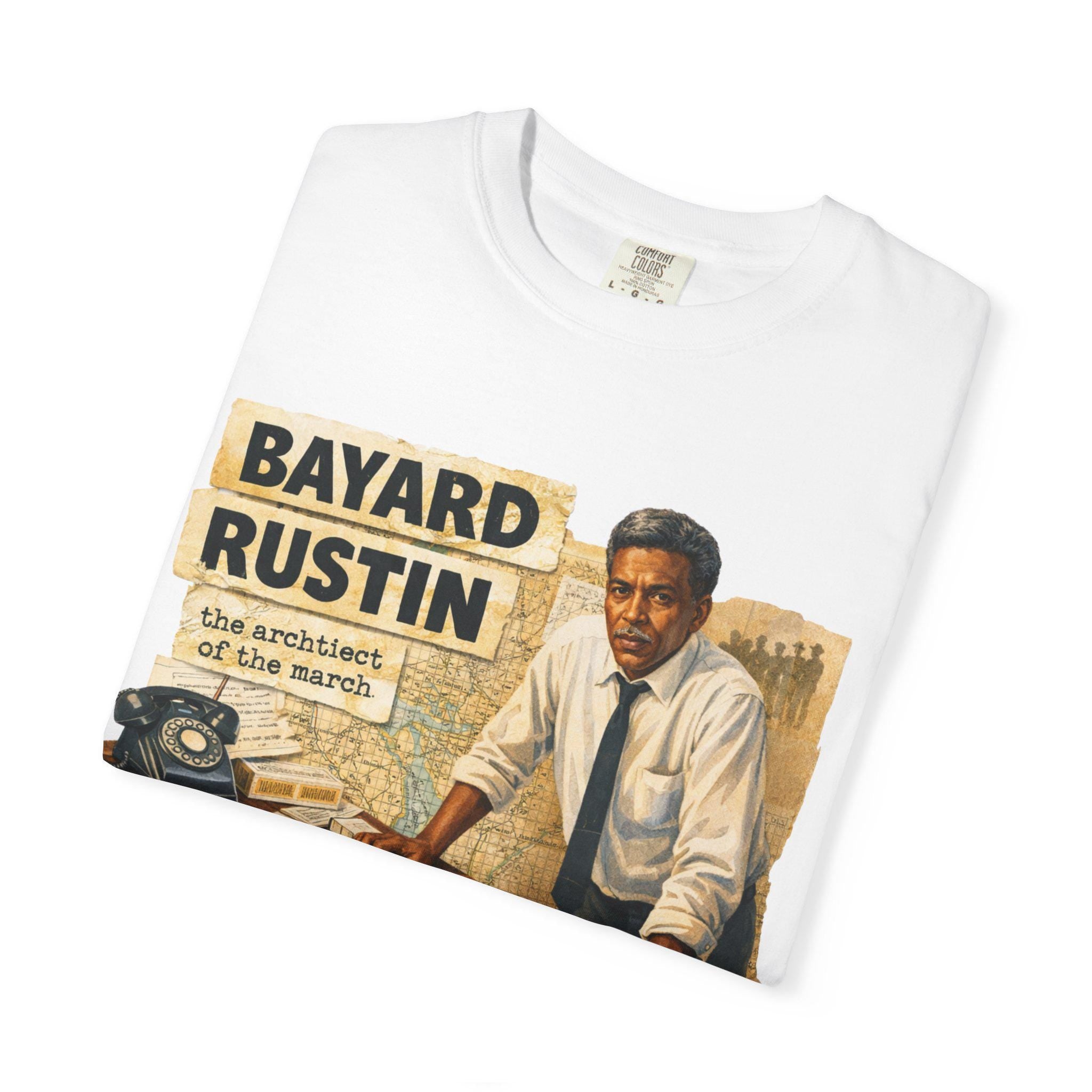 Bayard Rustin Civil Rights Leader illustration T-shirt | Vintage newspaper design
