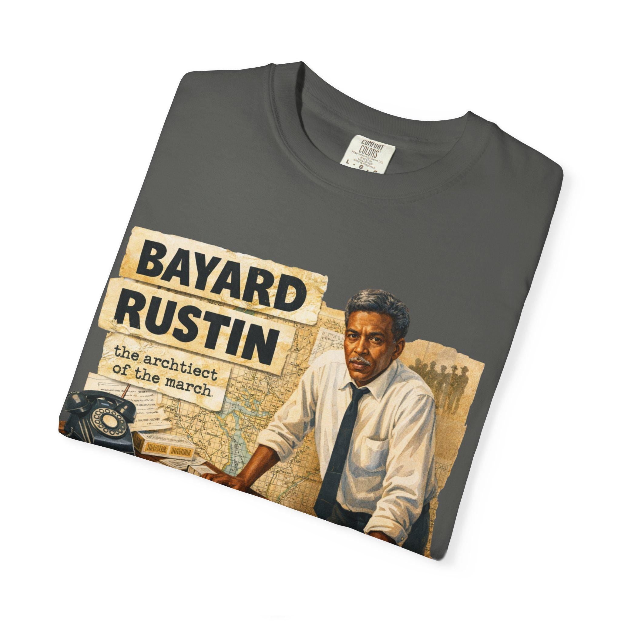 Bayard Rustin Civil Rights Leader illustration T-shirt | Vintage newspaper design