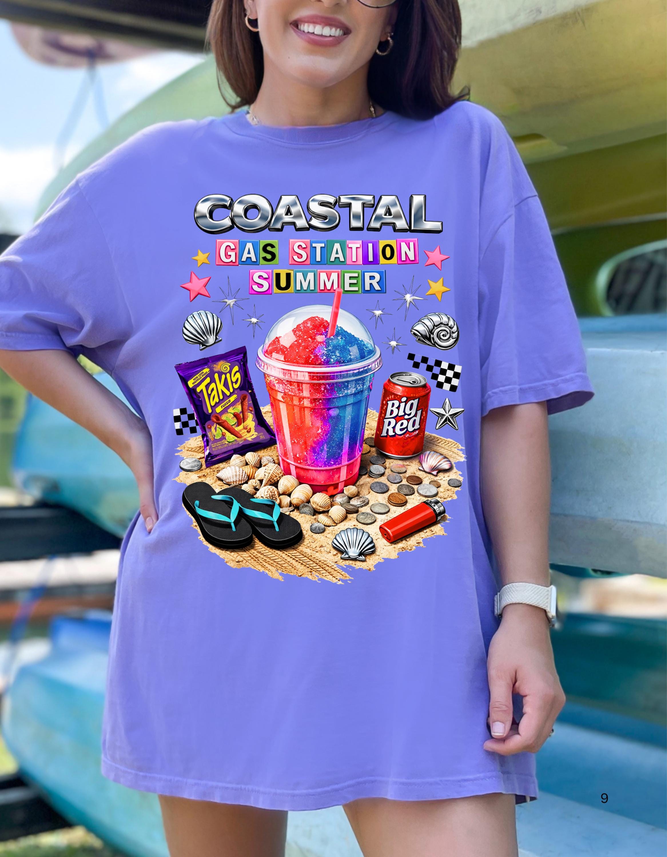Coastal Gas Station Summer T-shirt | Slushie, Snacks, Seashells, Beach Vibes