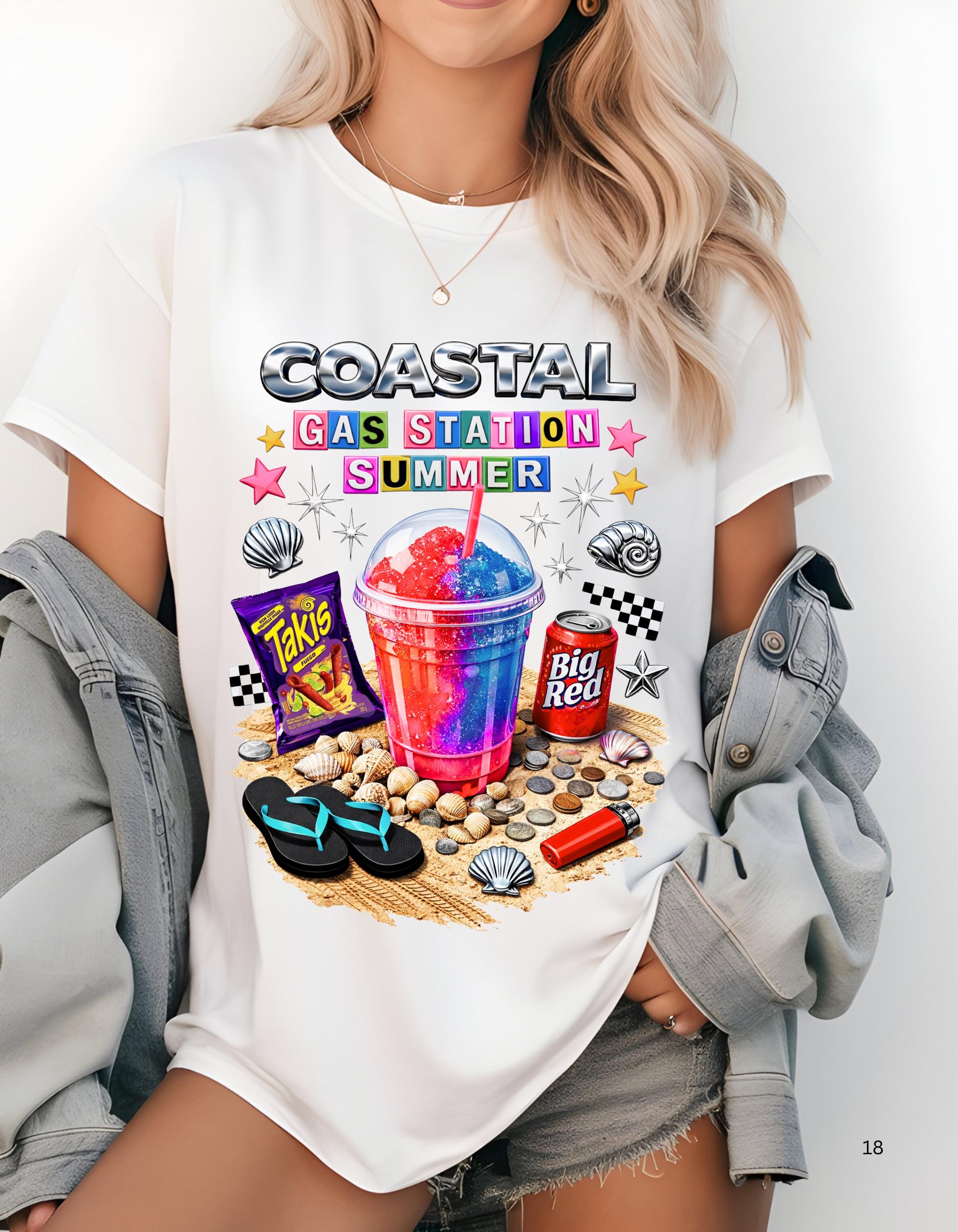 Coastal Gas Station Summer T-shirt | Slushie, Snacks, Seashells, Beach Vibes