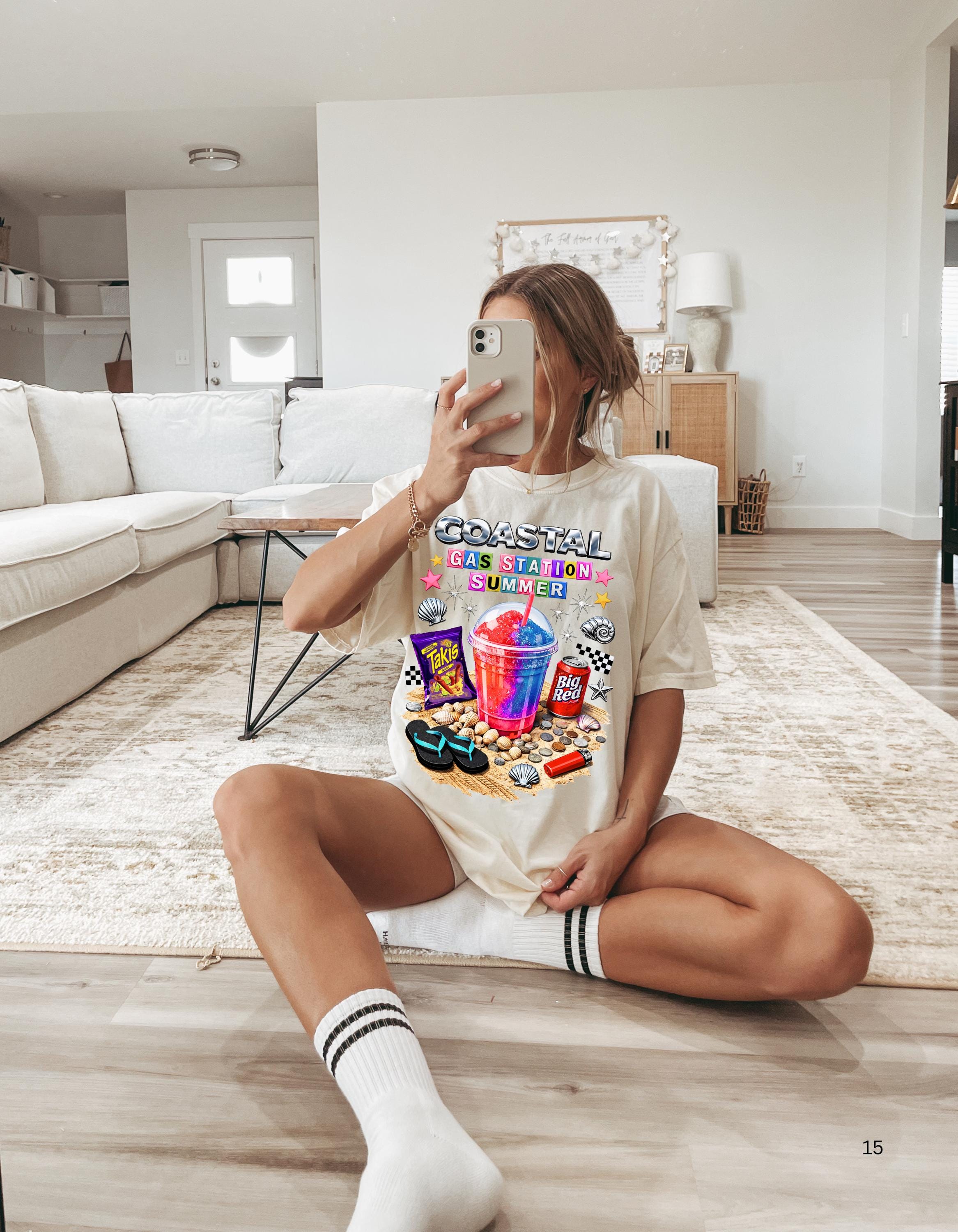 Coastal Gas Station Summer T-shirt | Slushie, Snacks, Seashells, Beach Vibes
