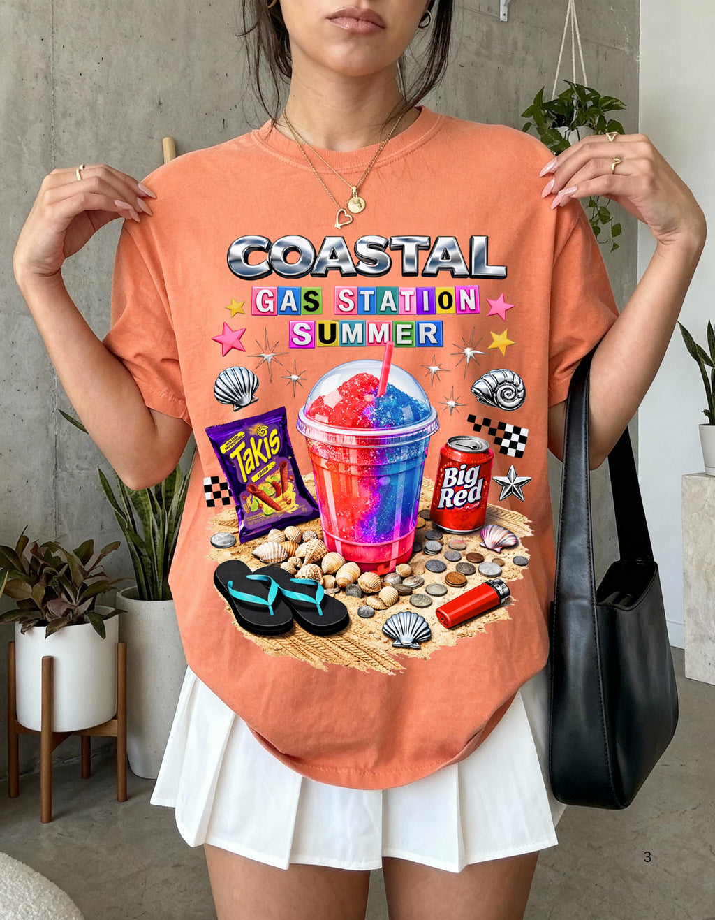 Coastal Gas Station Summer T-shirt | Slushie, Snacks, Seashells, Beach Vibes