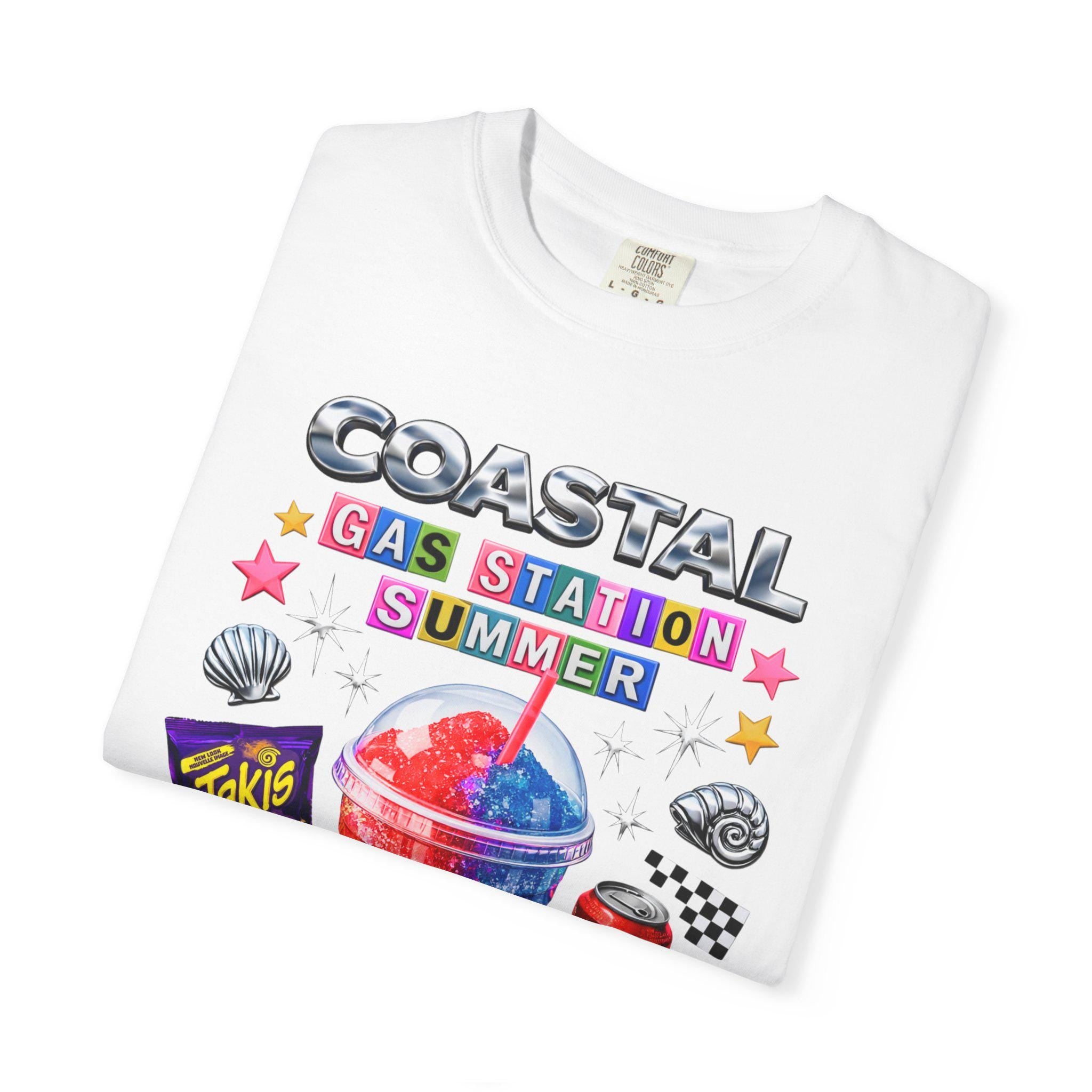Coastal Gas Station Summer T-shirt | Slushie, Snacks, Seashells, Beach Vibes