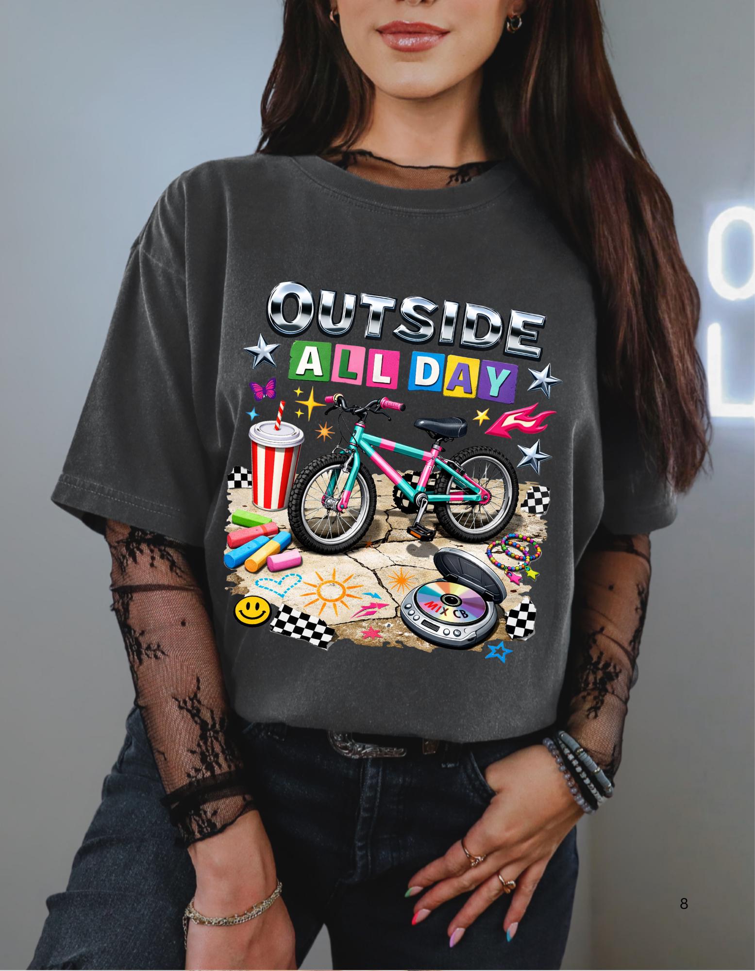 90s kid Outside All Day T-shirt | Bike Skateboard Summer Outdoor Kids Graphic