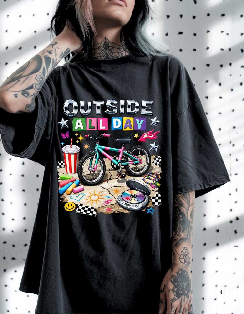 90s kid Outside All Day T-shirt | Bike Skateboard Summer Outdoor Kids Graphic