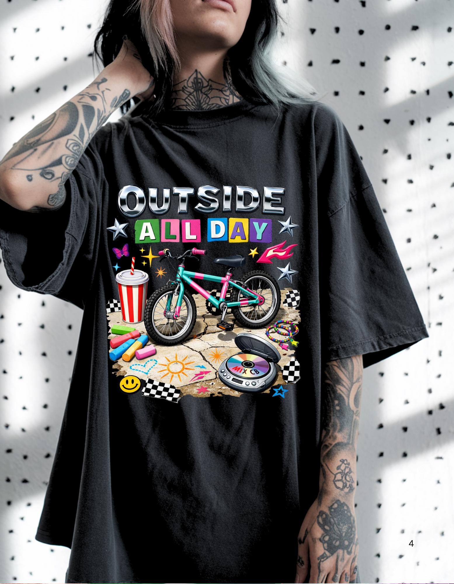 90s kid Outside All Day T-shirt | Bike Skateboard Summer Outdoor Kids Graphic