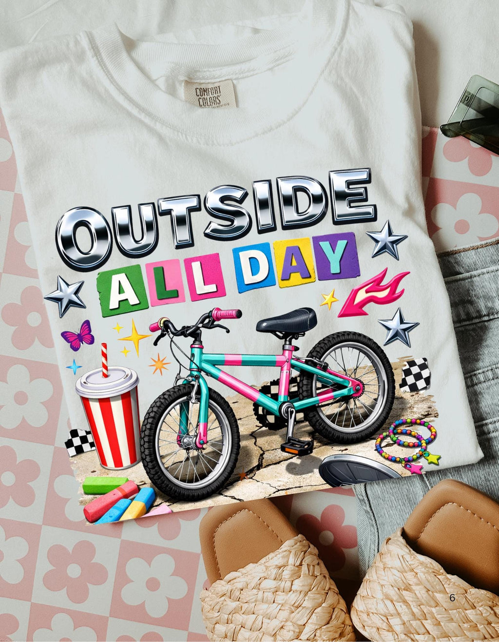 90s kid Outside All Day T-shirt | Bike Skateboard Summer Outdoor Kids Graphic